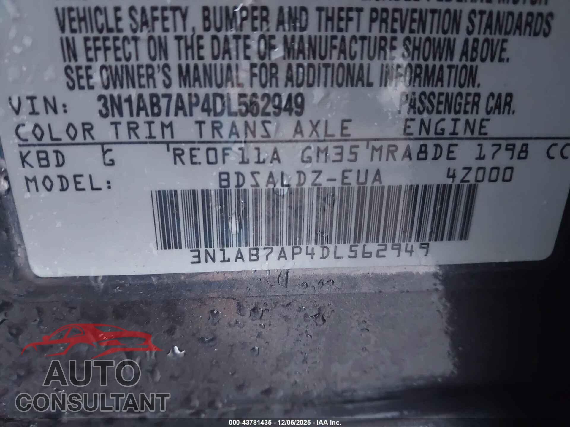 NISSAN SENTRA 2013 - 3N1AB7AP4DL562949