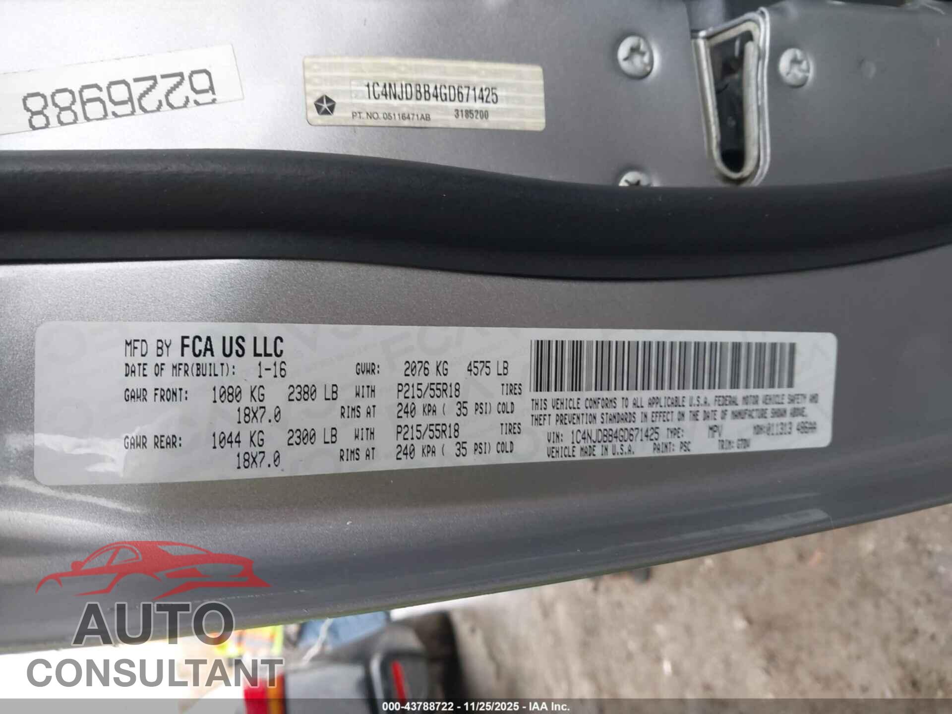 JEEP COMPASS 2016 - 1C4NJDBB4GD671425