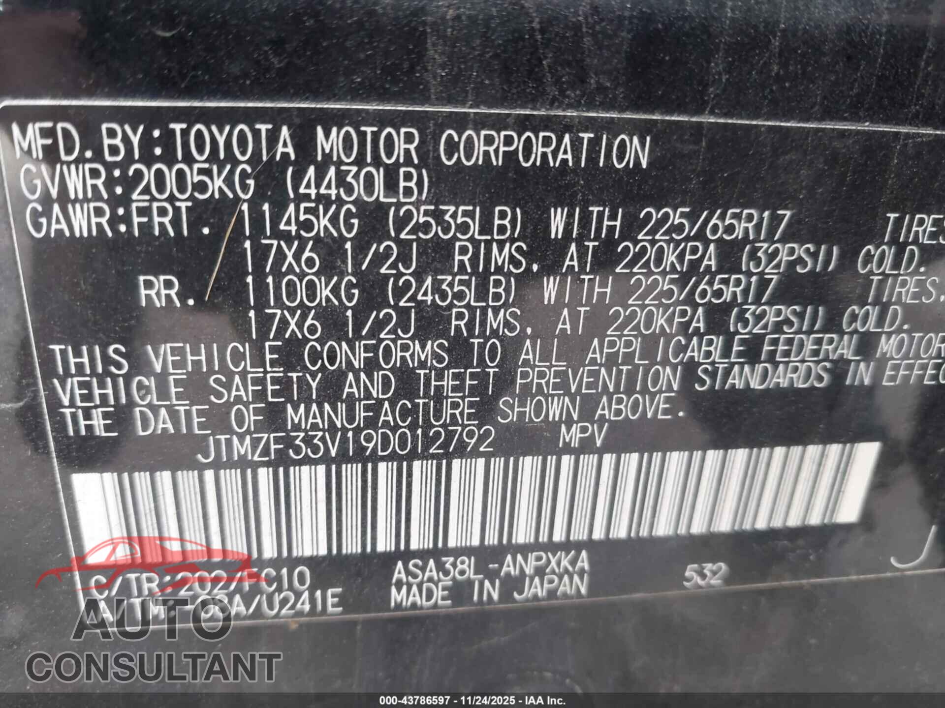 TOYOTA RAV4 2009 - JTMZF33V19D012792