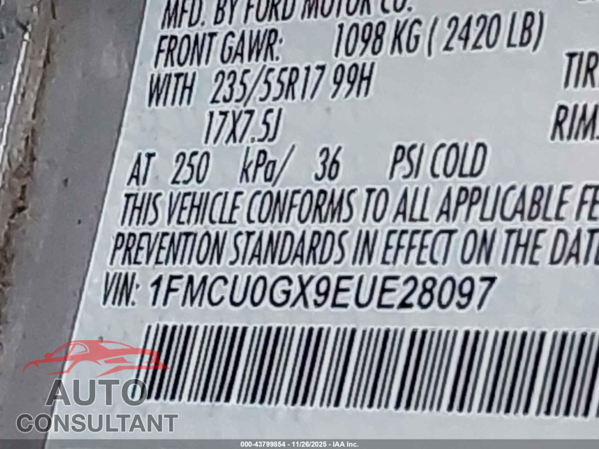 FORD ESCAPE 2014 - 1FMCU0GX9EUE28097