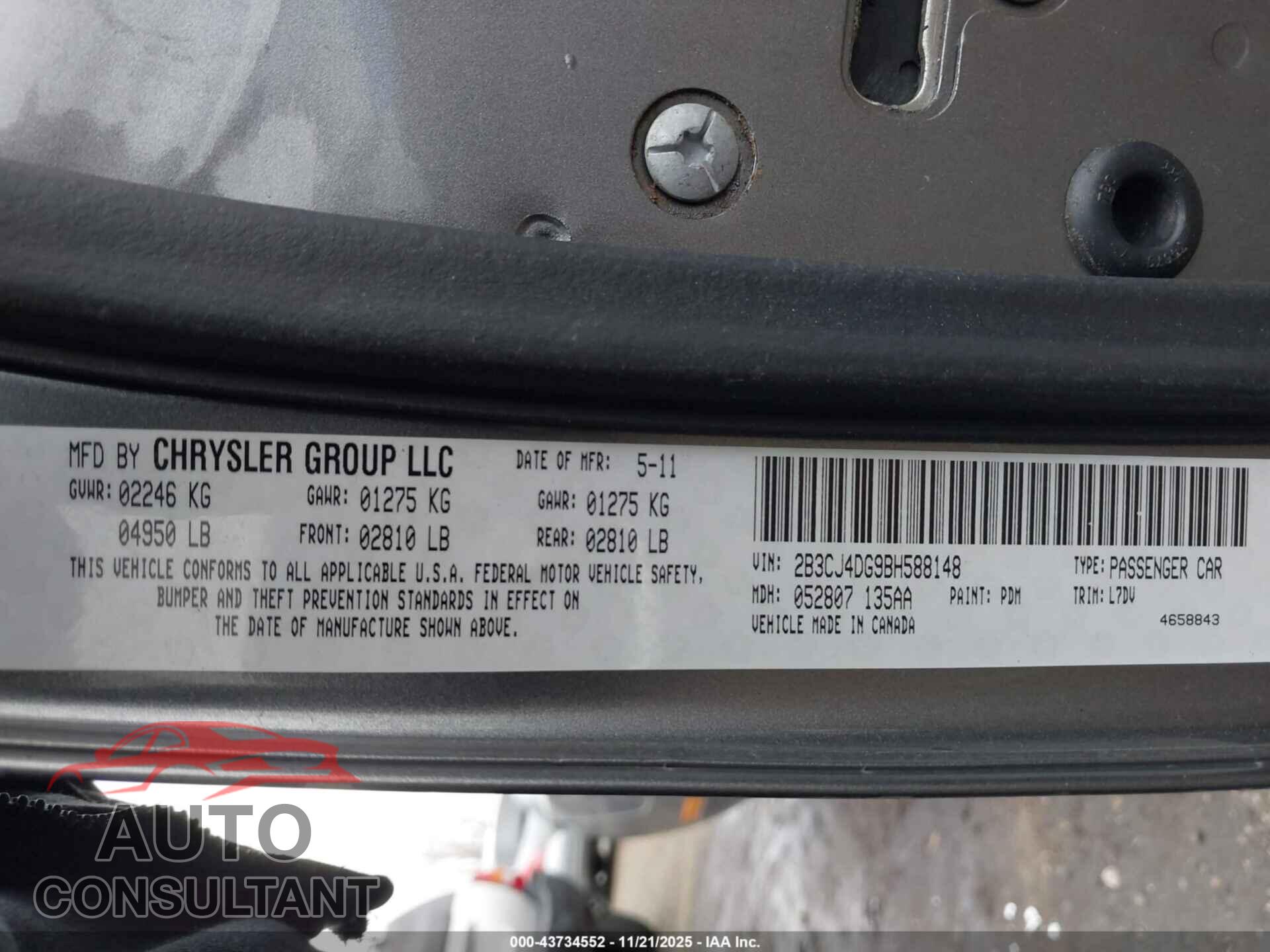 DODGE CHALLENGER 2011 - 2B3CJ4DG9BH588148