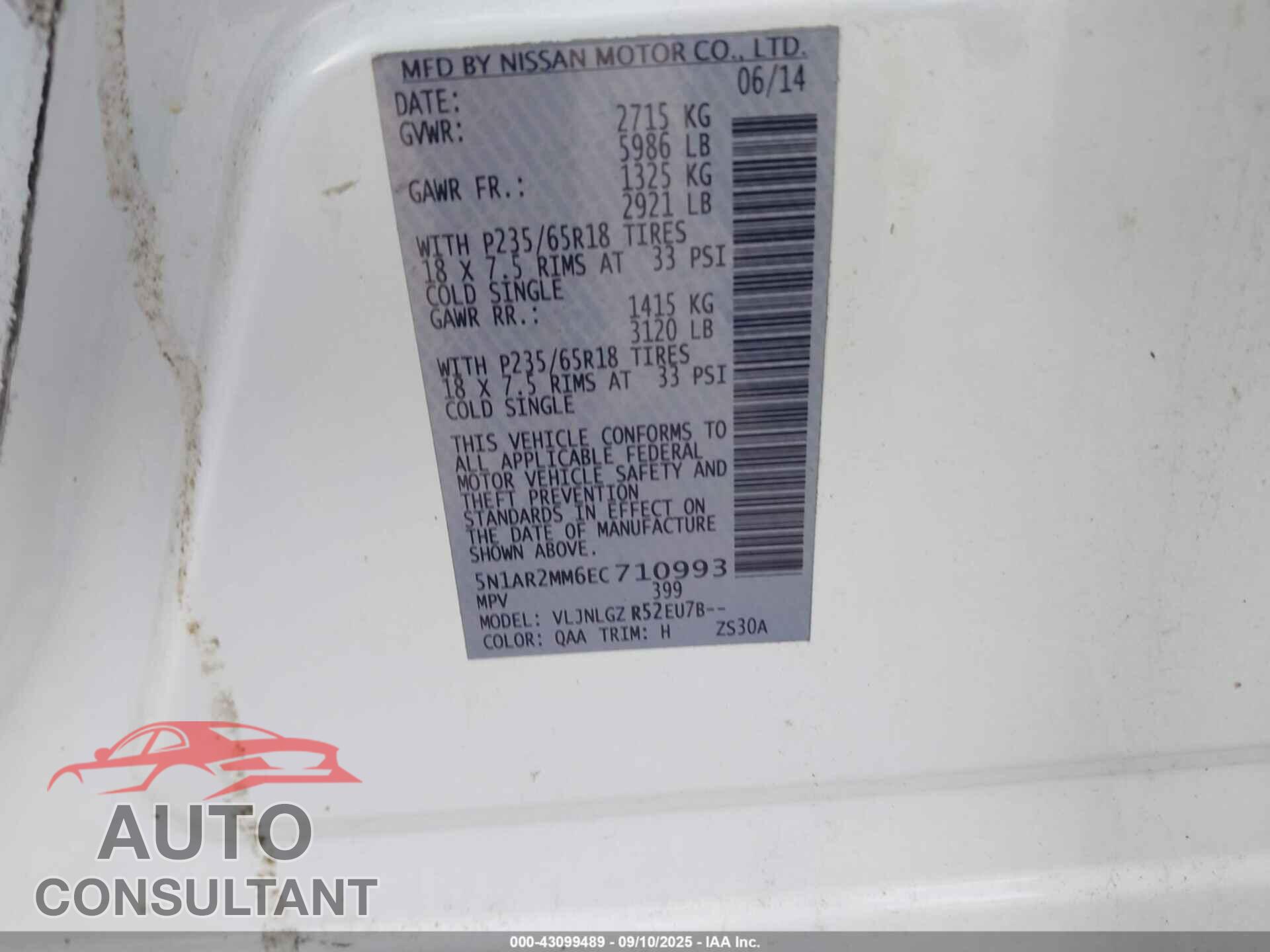 NISSAN PATHFINDER 2014 - 5N1AR2MM6EC710993