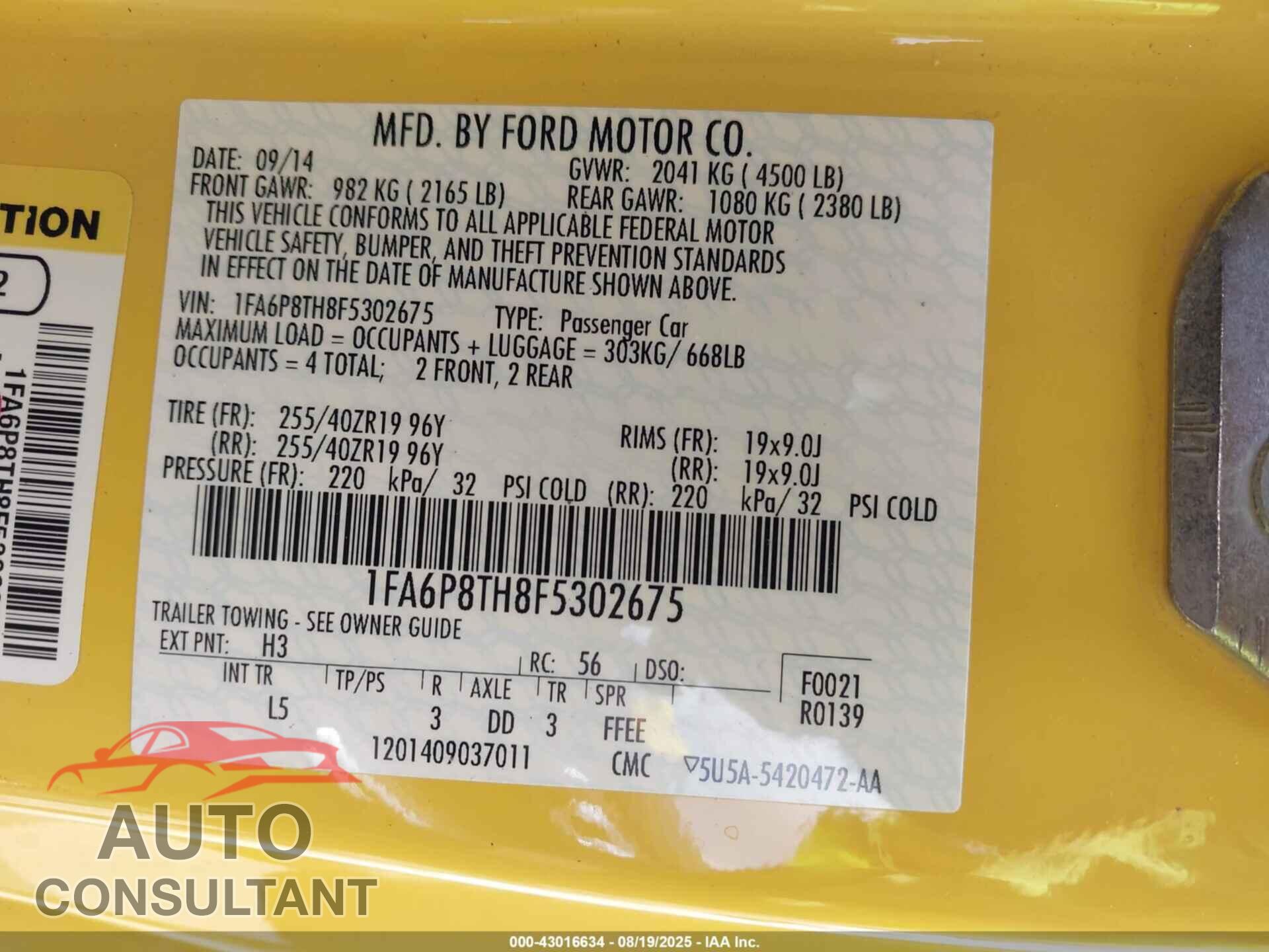 FORD MUSTANG 2015 - 1FA6P8TH8F5302675