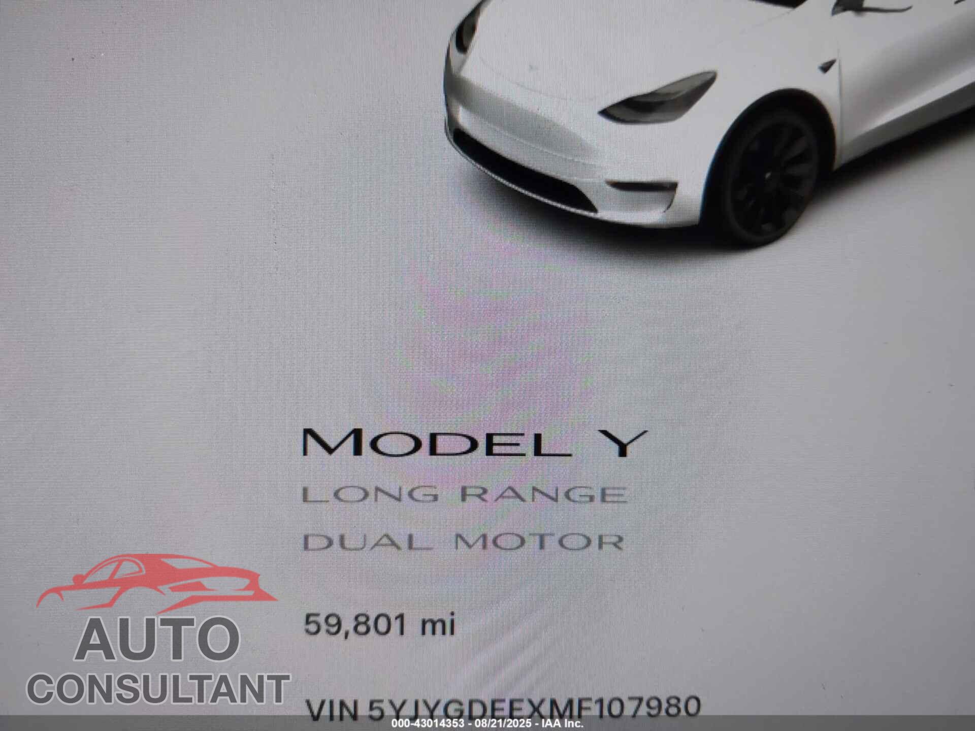 TESLA MODEL Y 2021 - 5YJYGDEEXMF107980