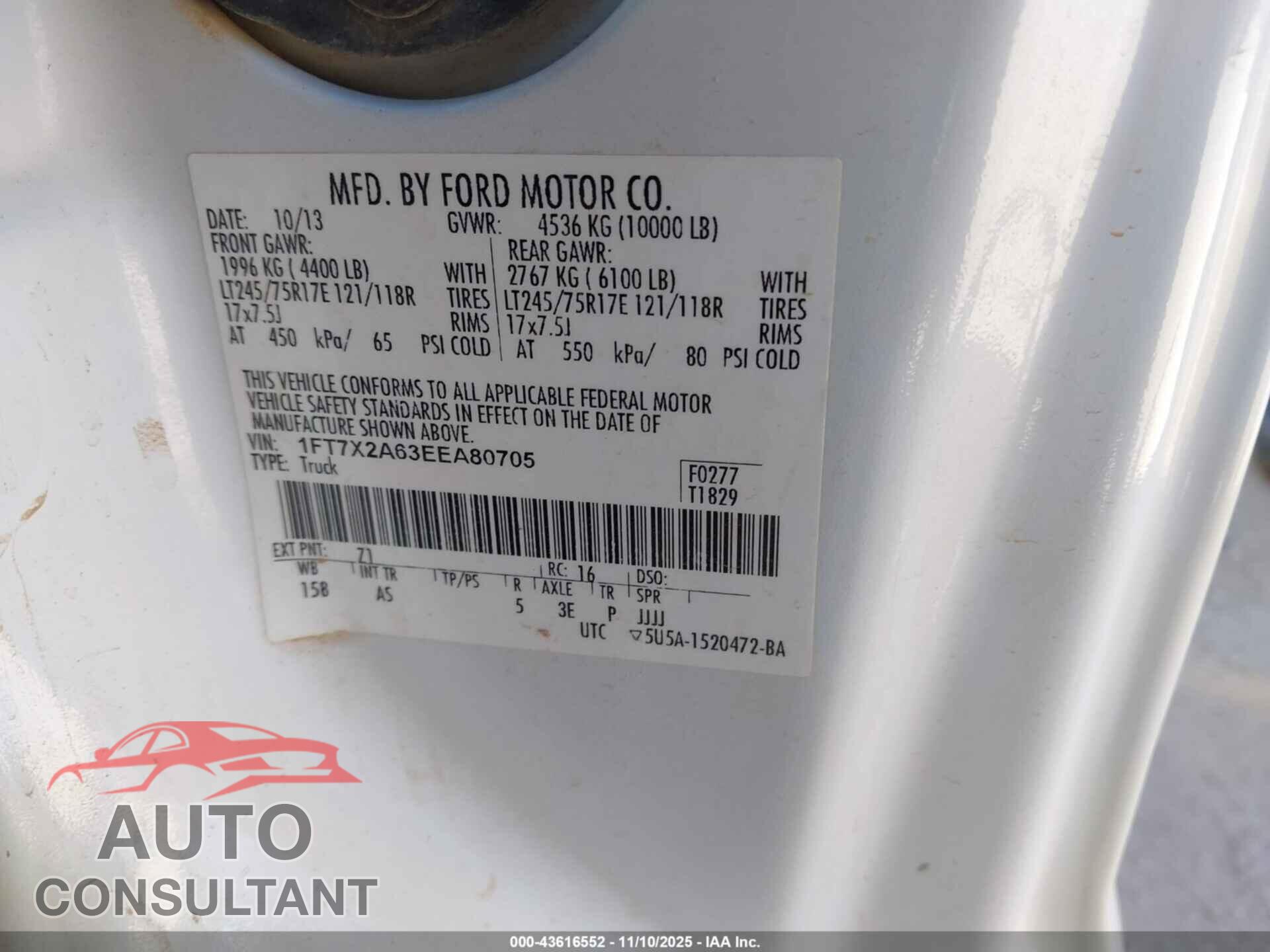 FORD F-250 2014 - 1FT7X2A63EEA80705