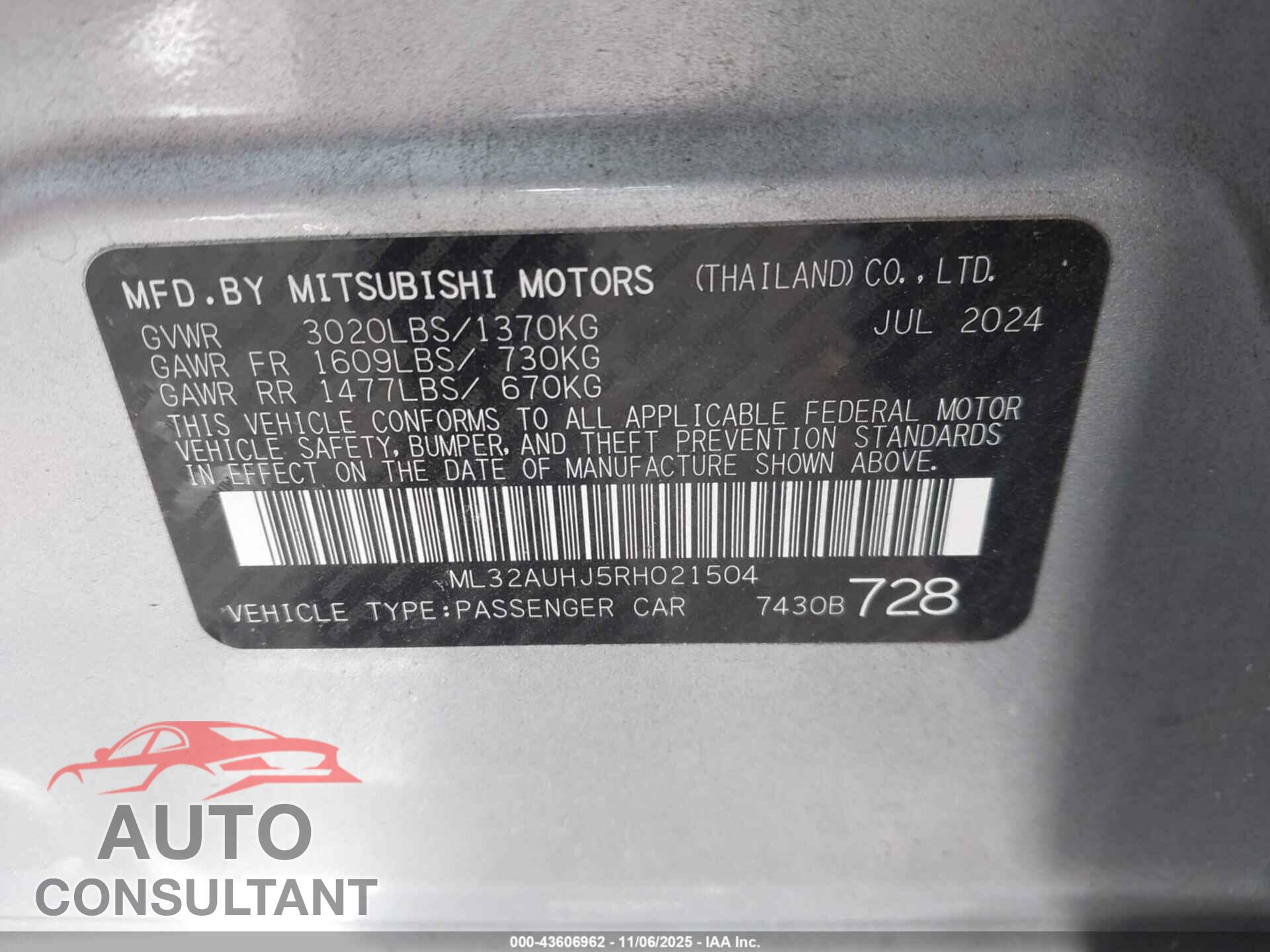 MITSUBISHI MIRAGE 2024 - ML32AUHJ5RH021504