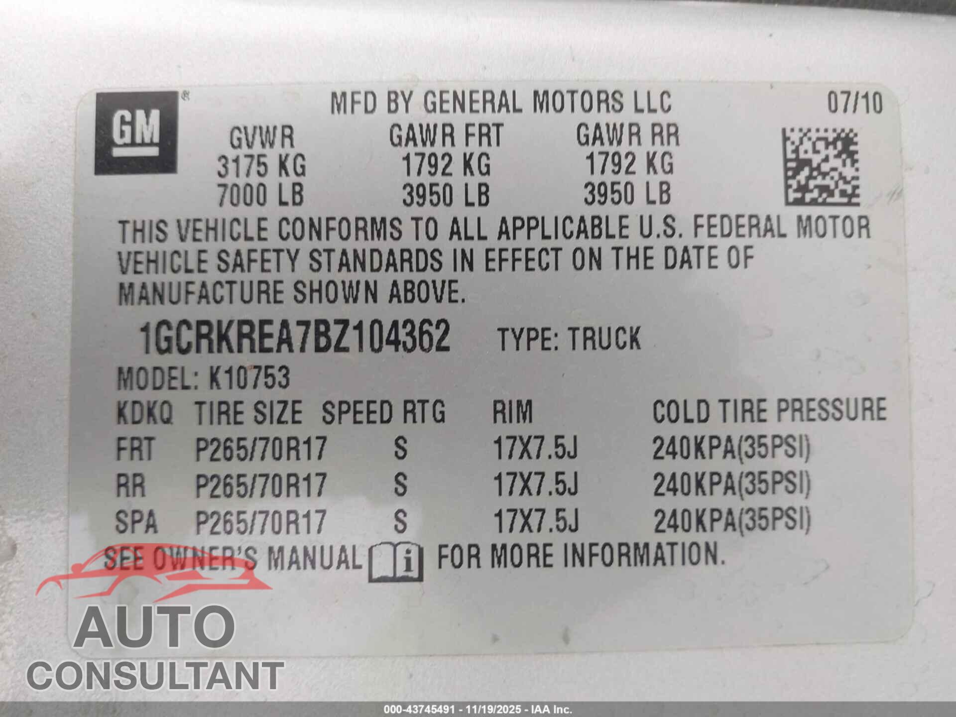 CHEVROLET SILVERADO 1500 2011 - 1GCRKREA7BZ104362