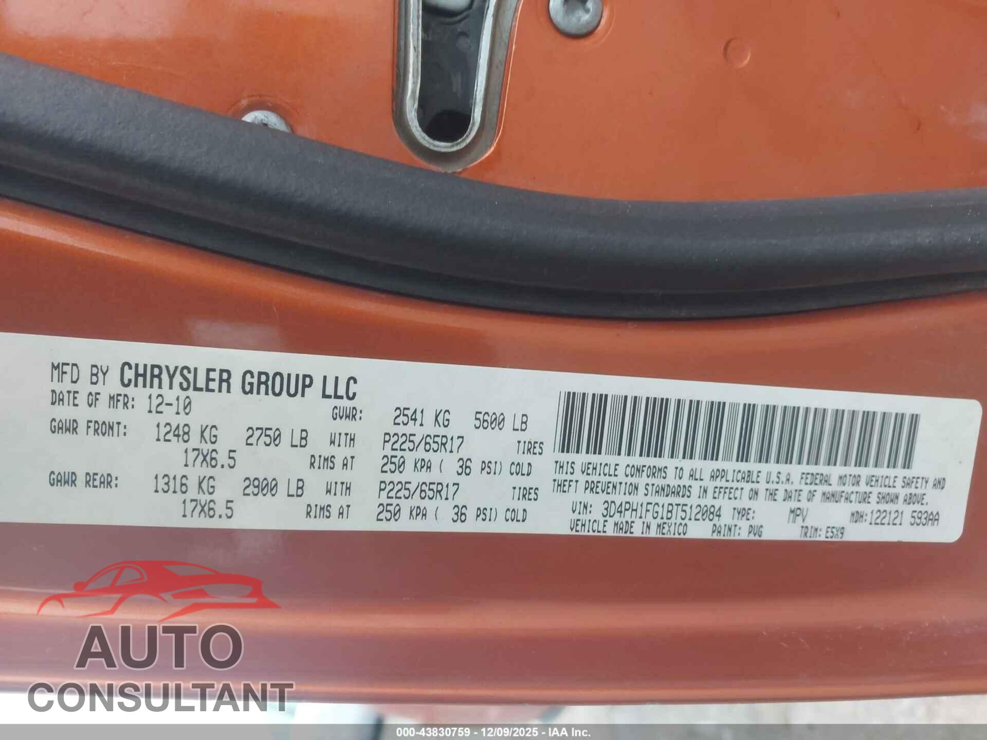DODGE JOURNEY 2011 - 3D4PH1FG1BT512084