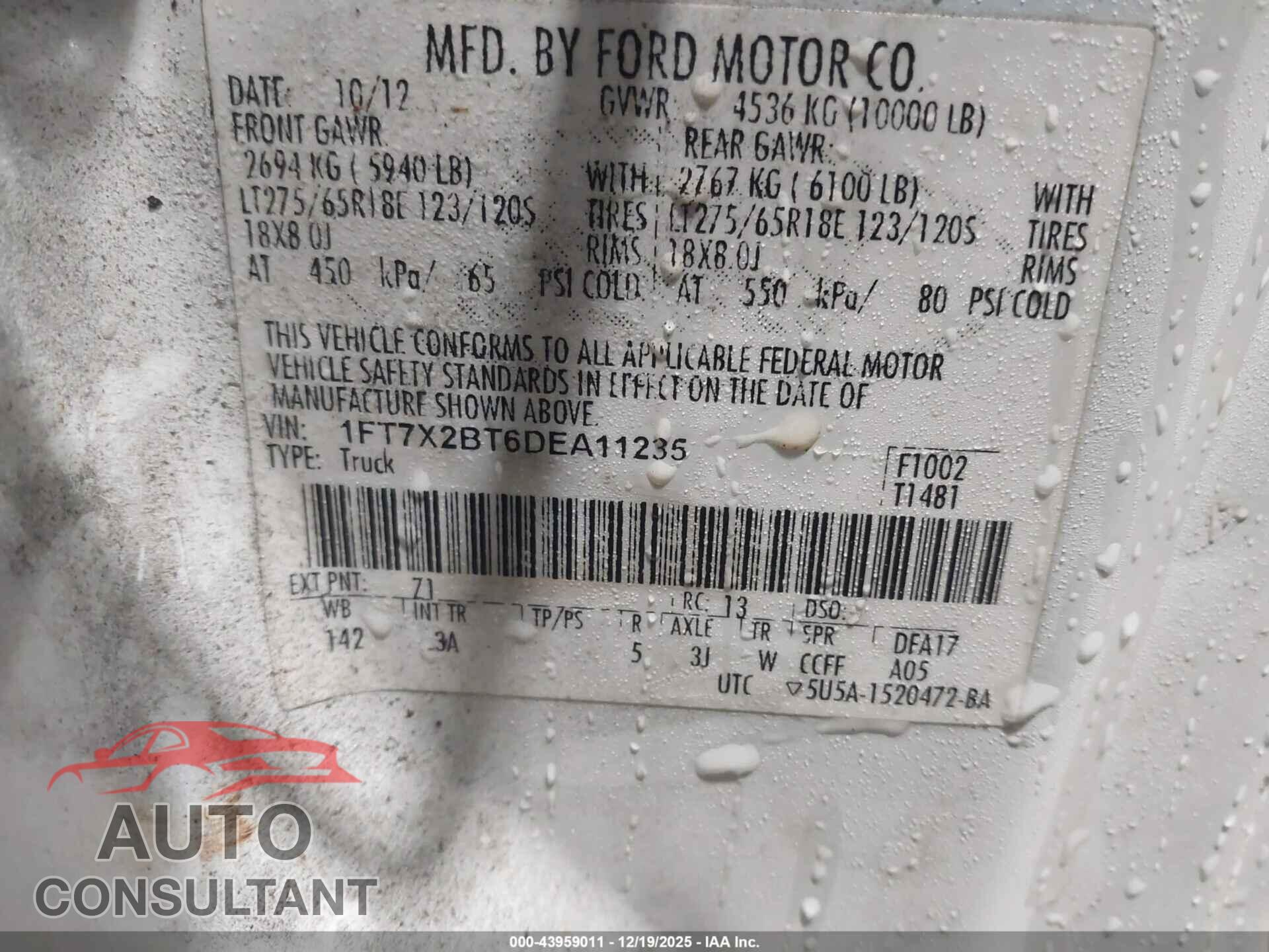 FORD F-250 2013 - 1FT7X2BT6DEA11235