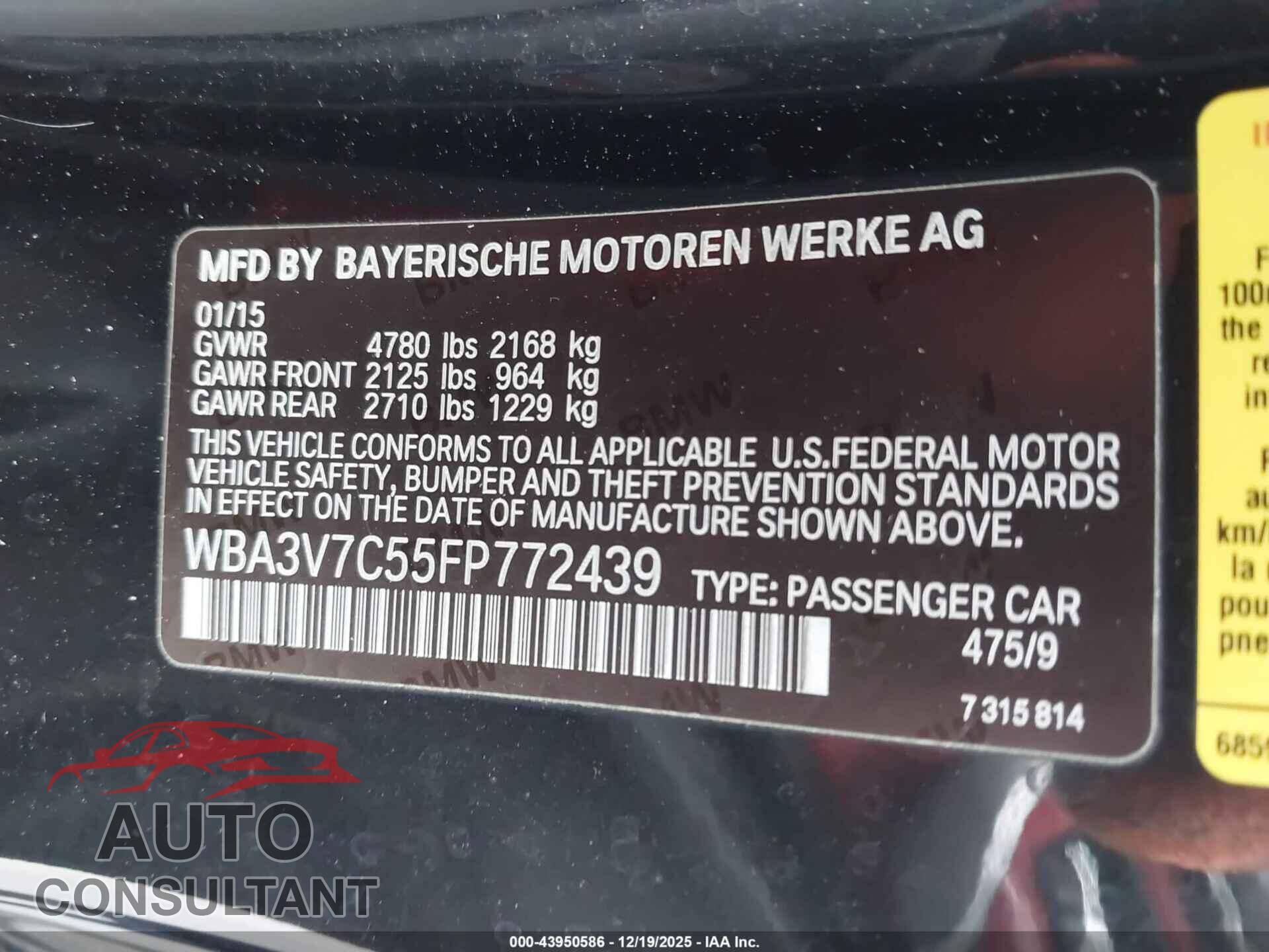 BMW 428I 2015 - WBA3V7C55FP772439