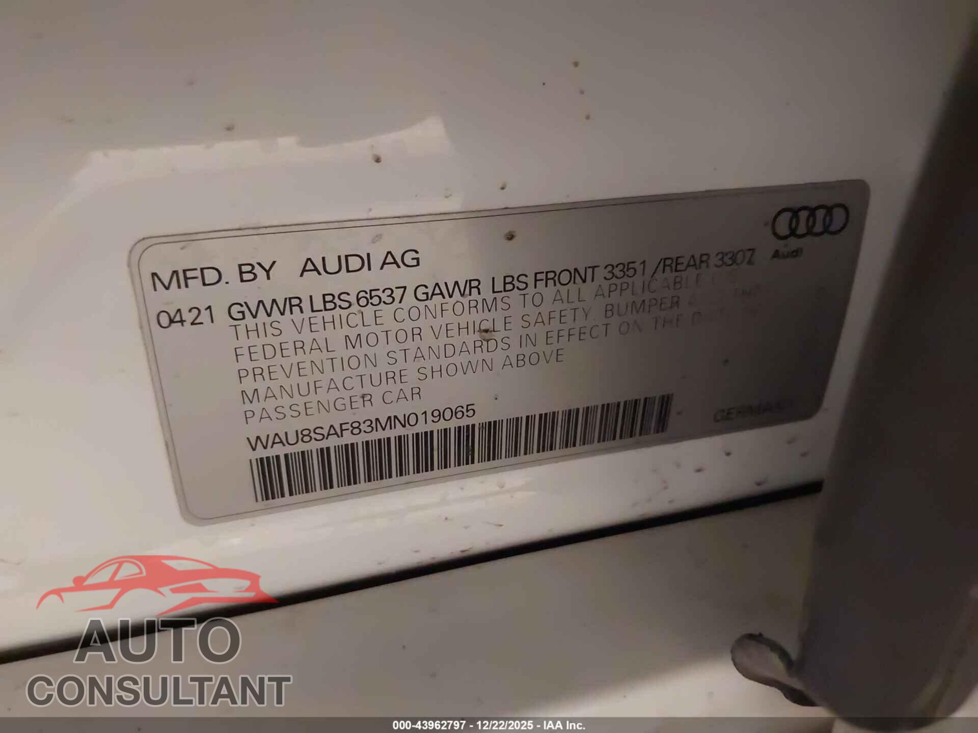 AUDI S8 2021 - WAU8SAF83MN019065