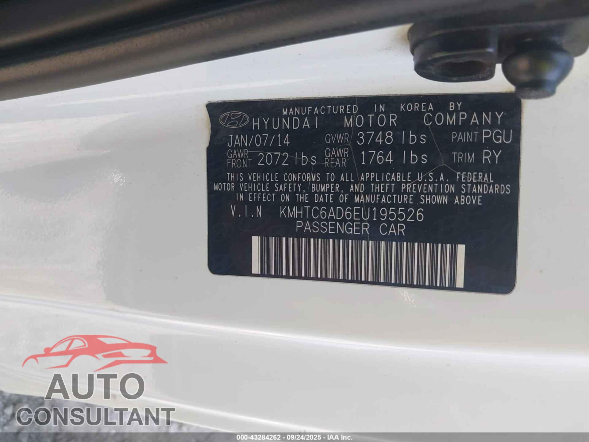 HYUNDAI VELOSTER 2014 - KMHTC6AD6EU195526