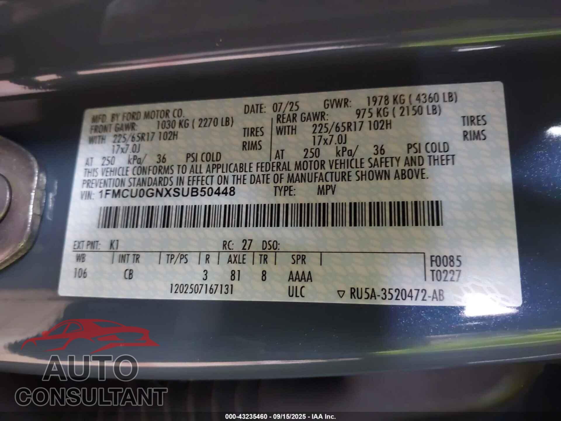 FORD ESCAPE 2025 - 1FMCU0GNXSUB50448