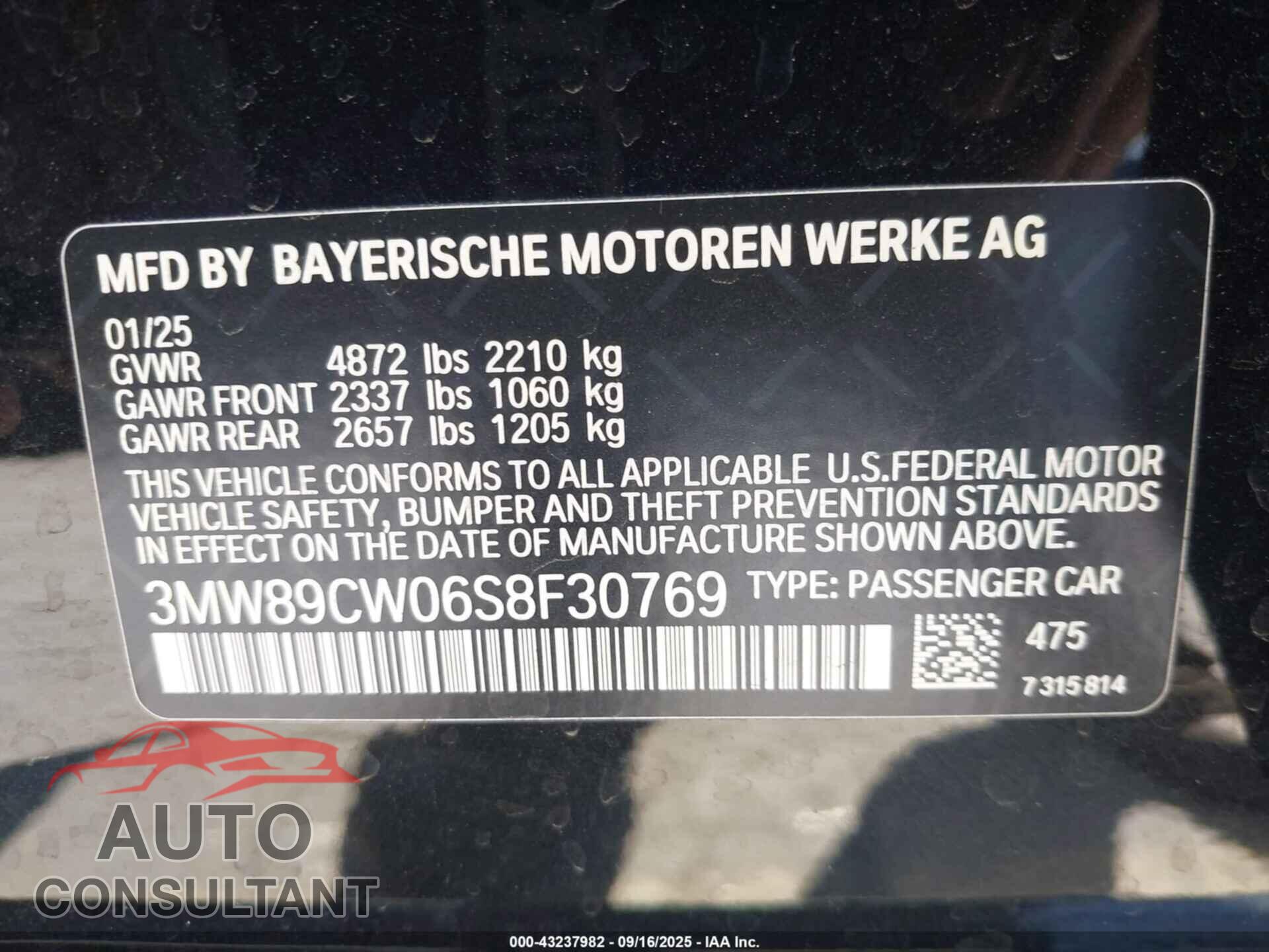 BMW 3 SERIES 2025 - 3MW89CW06S8F30769