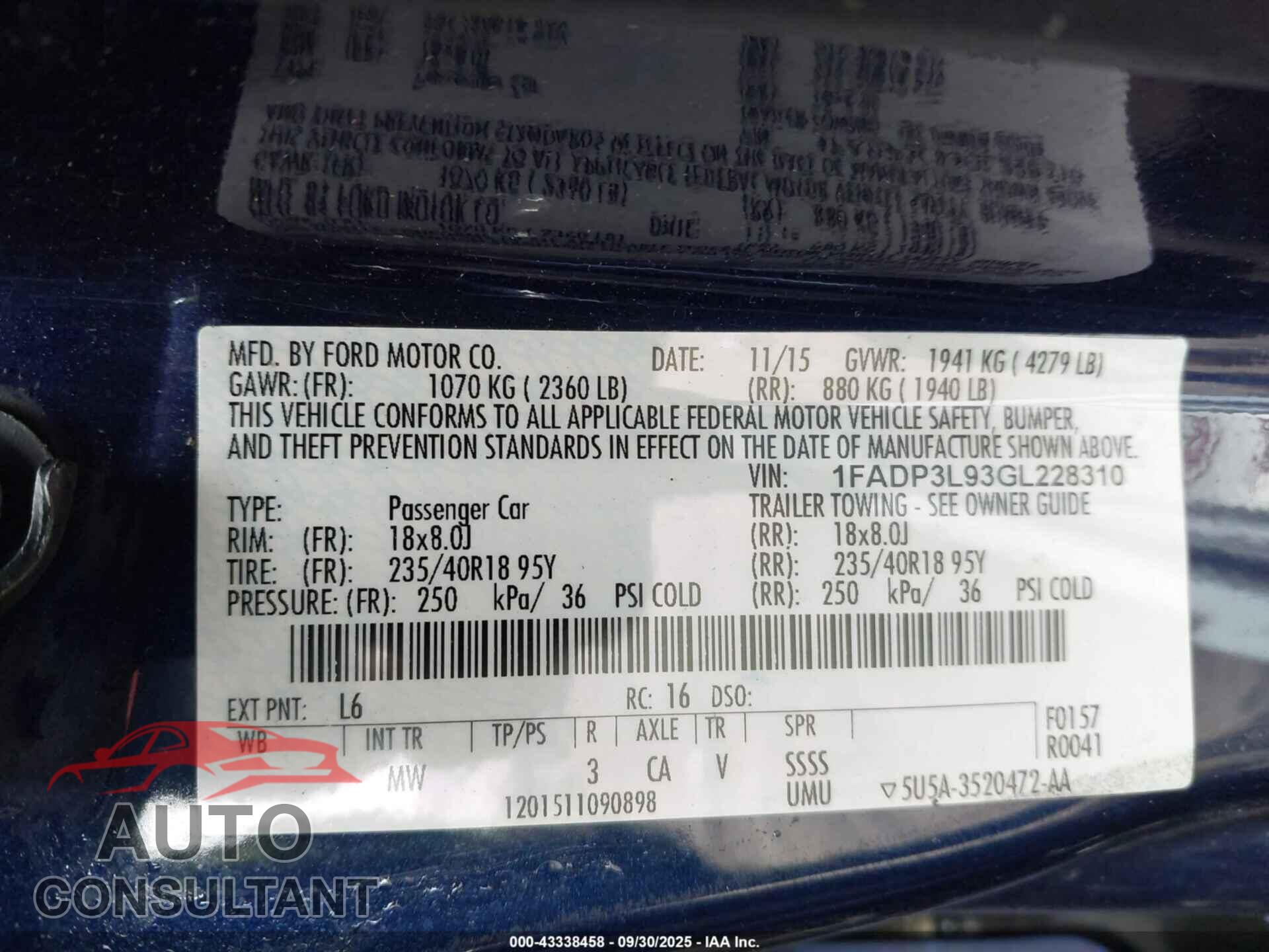 FORD FOCUS ST 2016 - 1FADP3L93GL228310