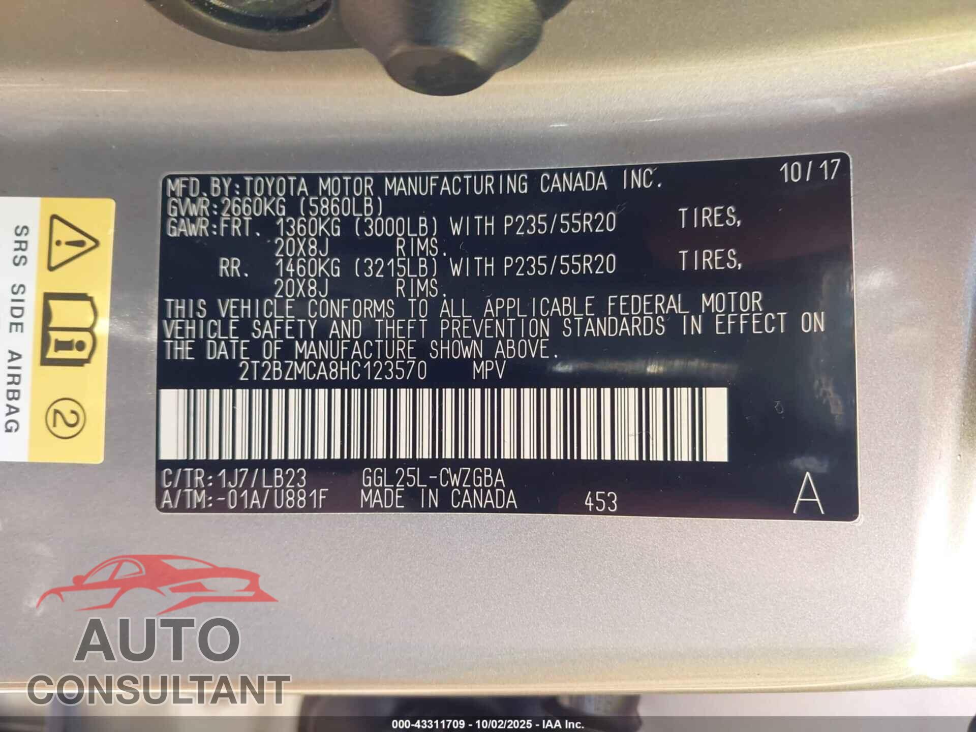 LEXUS RX 350 2017 - 2T2BZMCA8HC123570