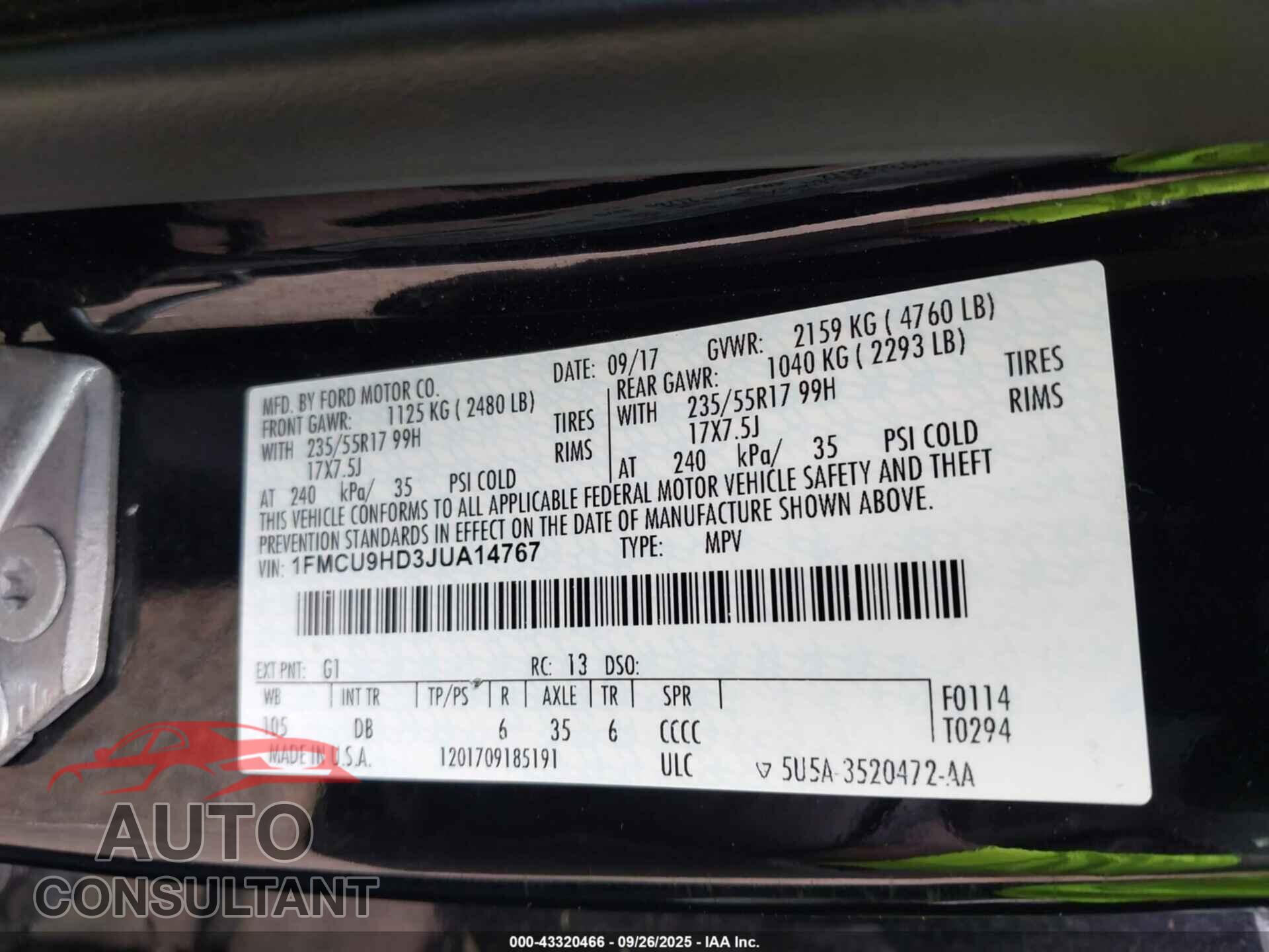 FORD ESCAPE 2018 - 1FMCU9HD3JUA14767