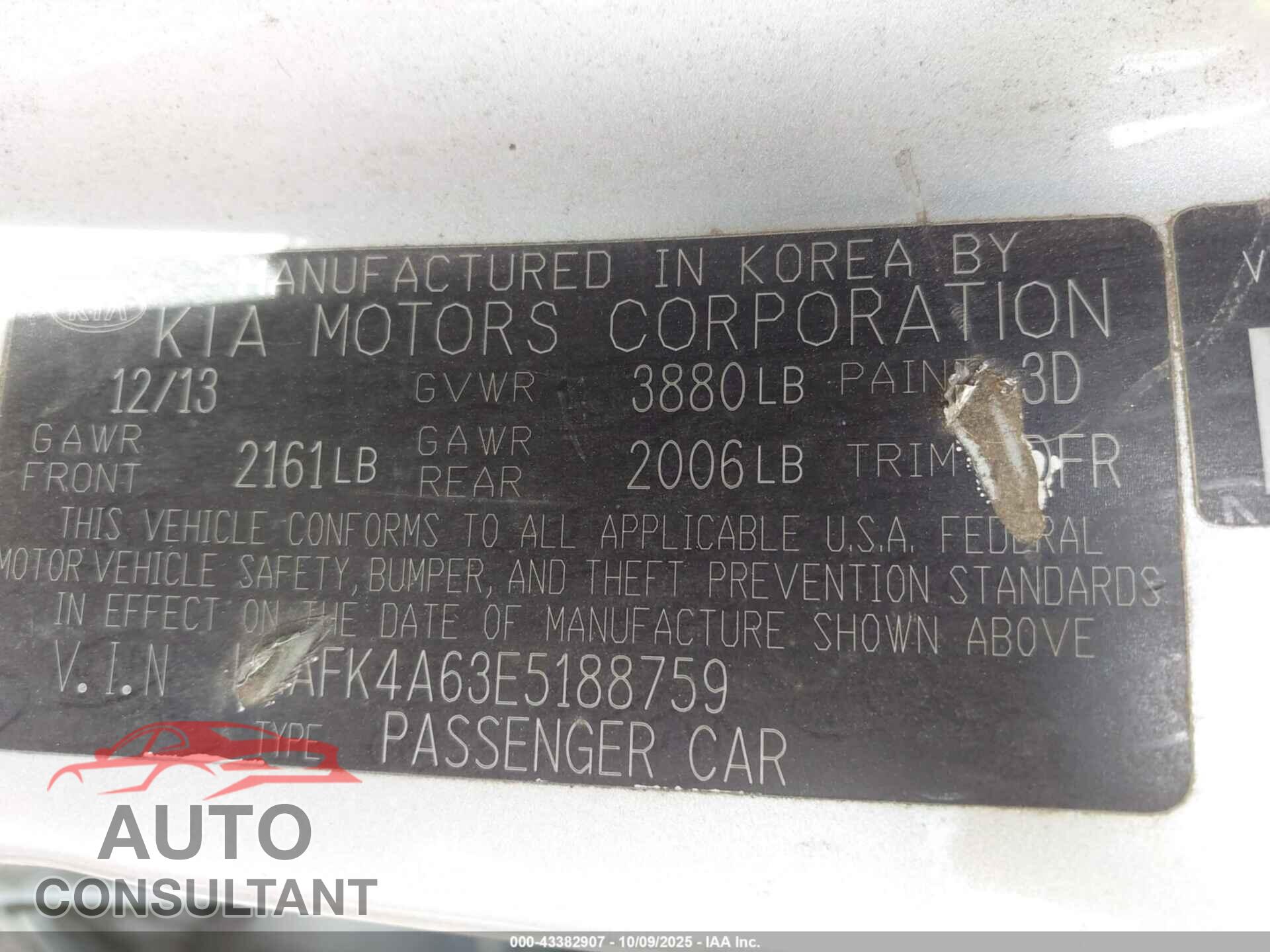 KIA FORTE 2014 - KNAFK4A63E5188759