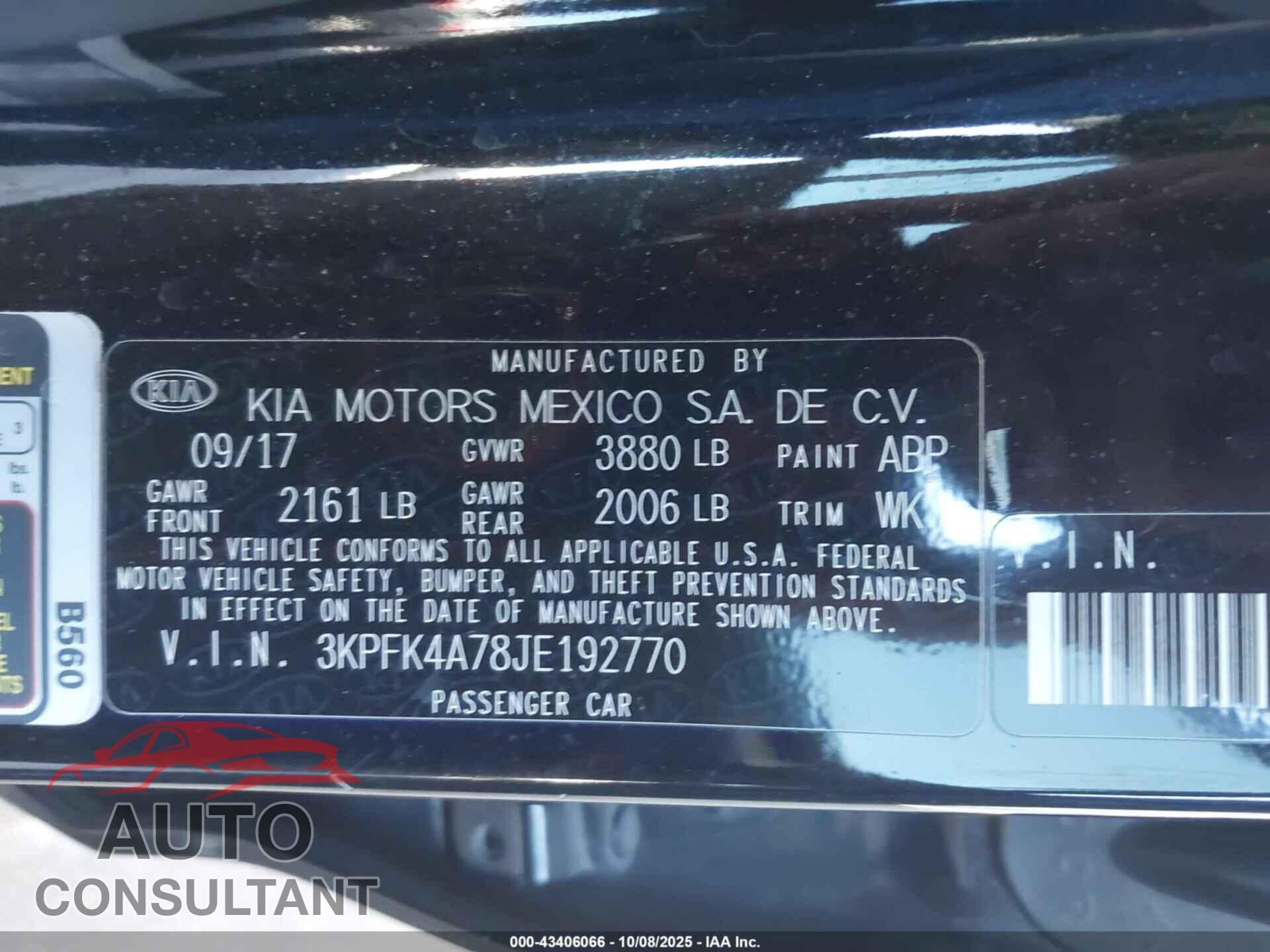 KIA FORTE 2018 - 3KPFK4A78JE192770