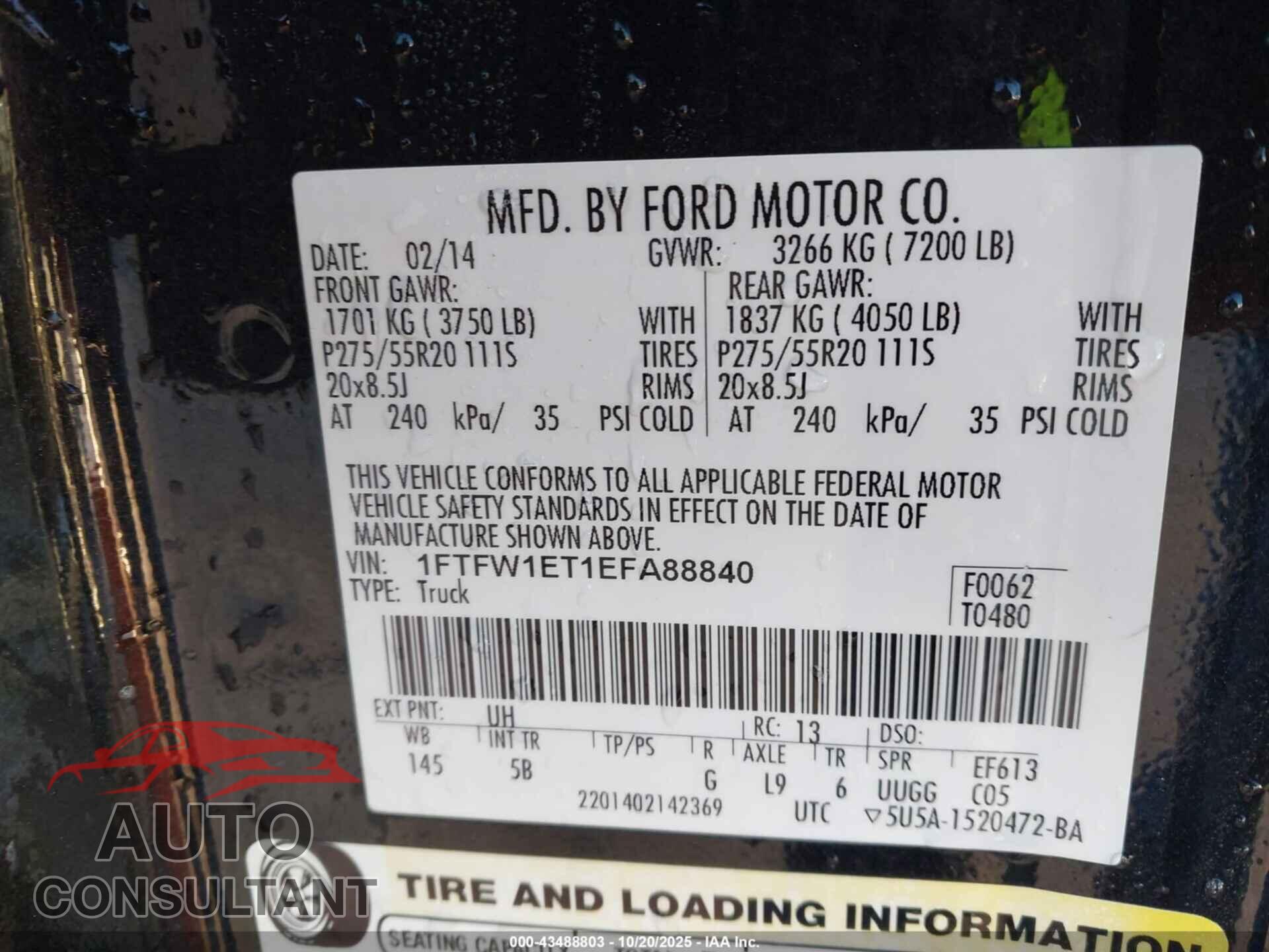 FORD F-150 2014 - 1FTFW1ET1EFA88840