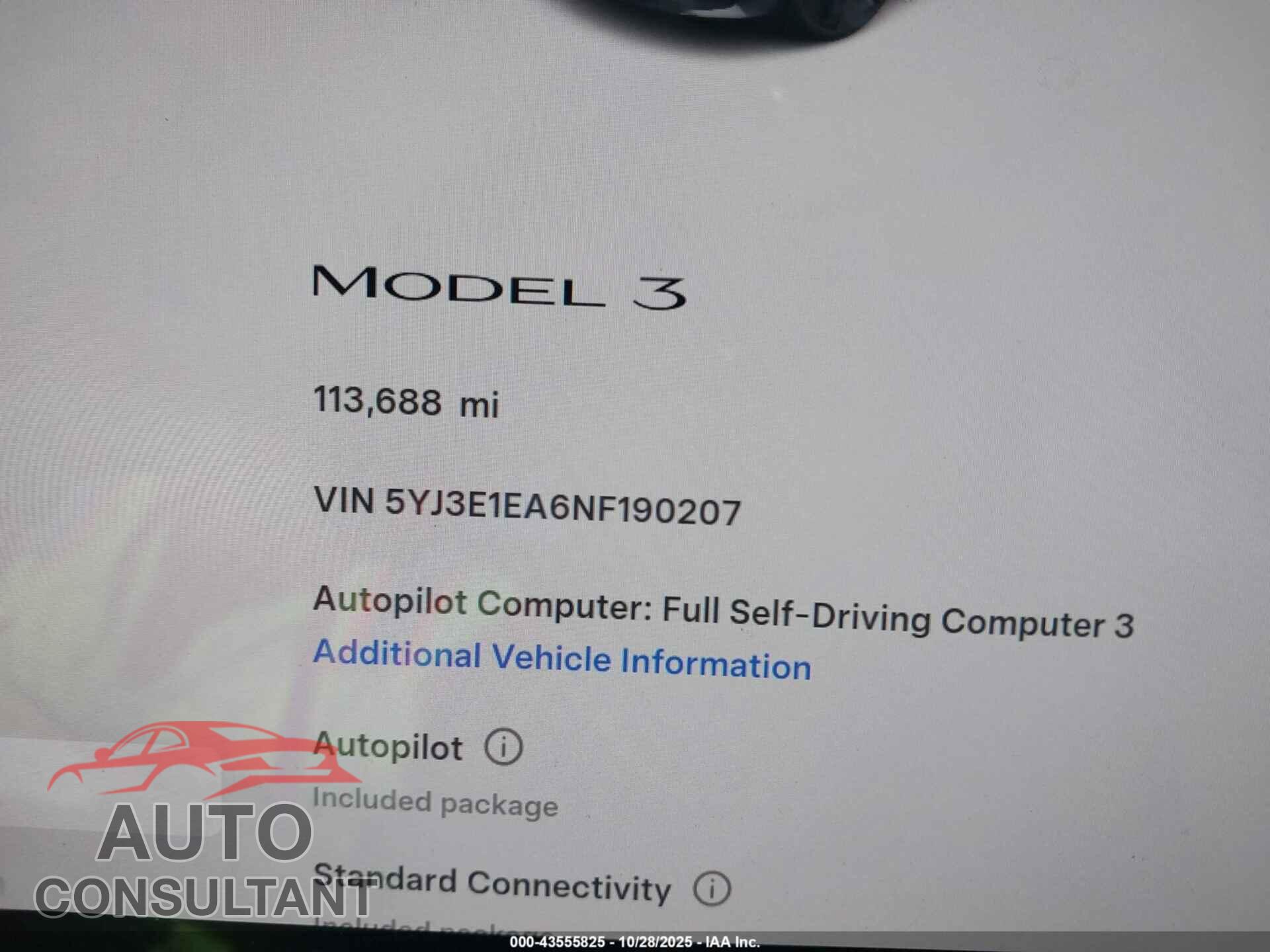TESLA MODEL 3 2022 - 5YJ3E1EA6NF190207