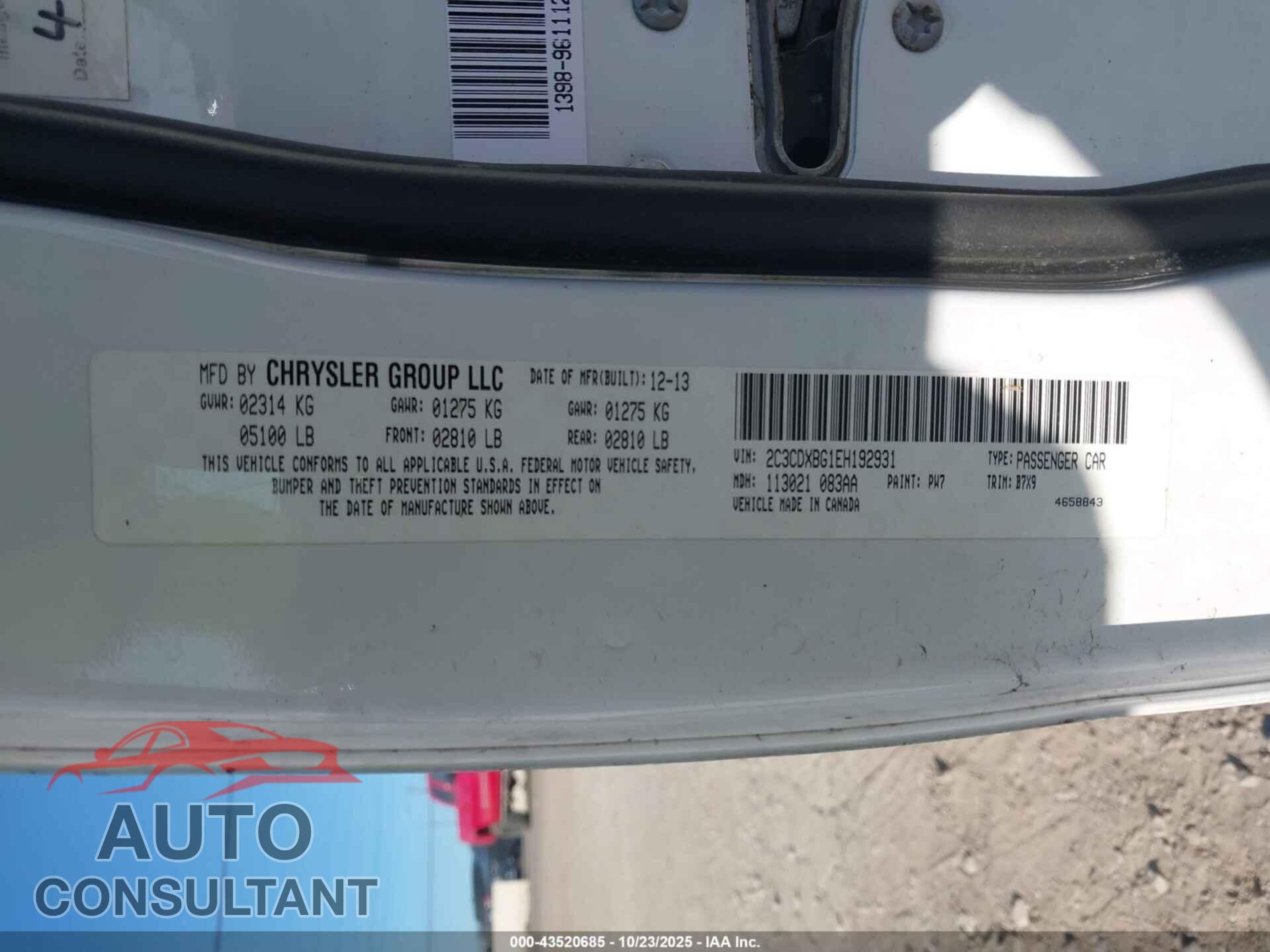 DODGE CHARGER 2013 - 2C3CDXCT8DH692854
