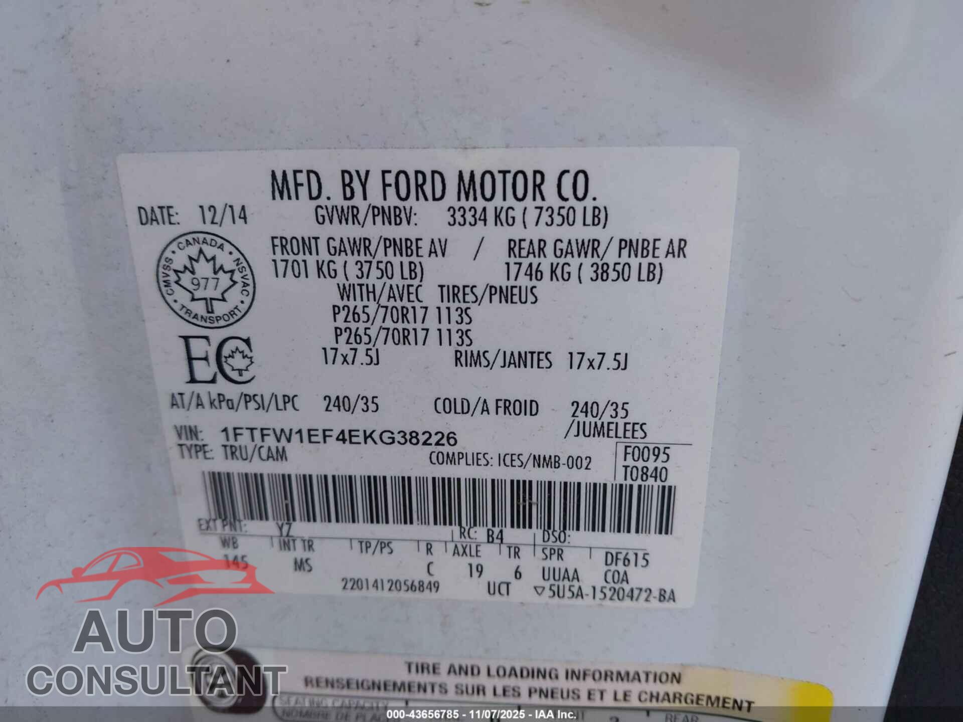 FORD F-150 2014 - 1FTFW1EF4EKG38226