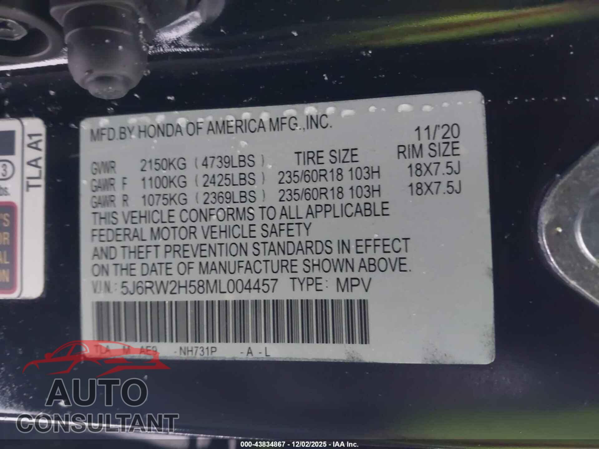 HONDA CR-V 2021 - 5J6RW2H58ML004457