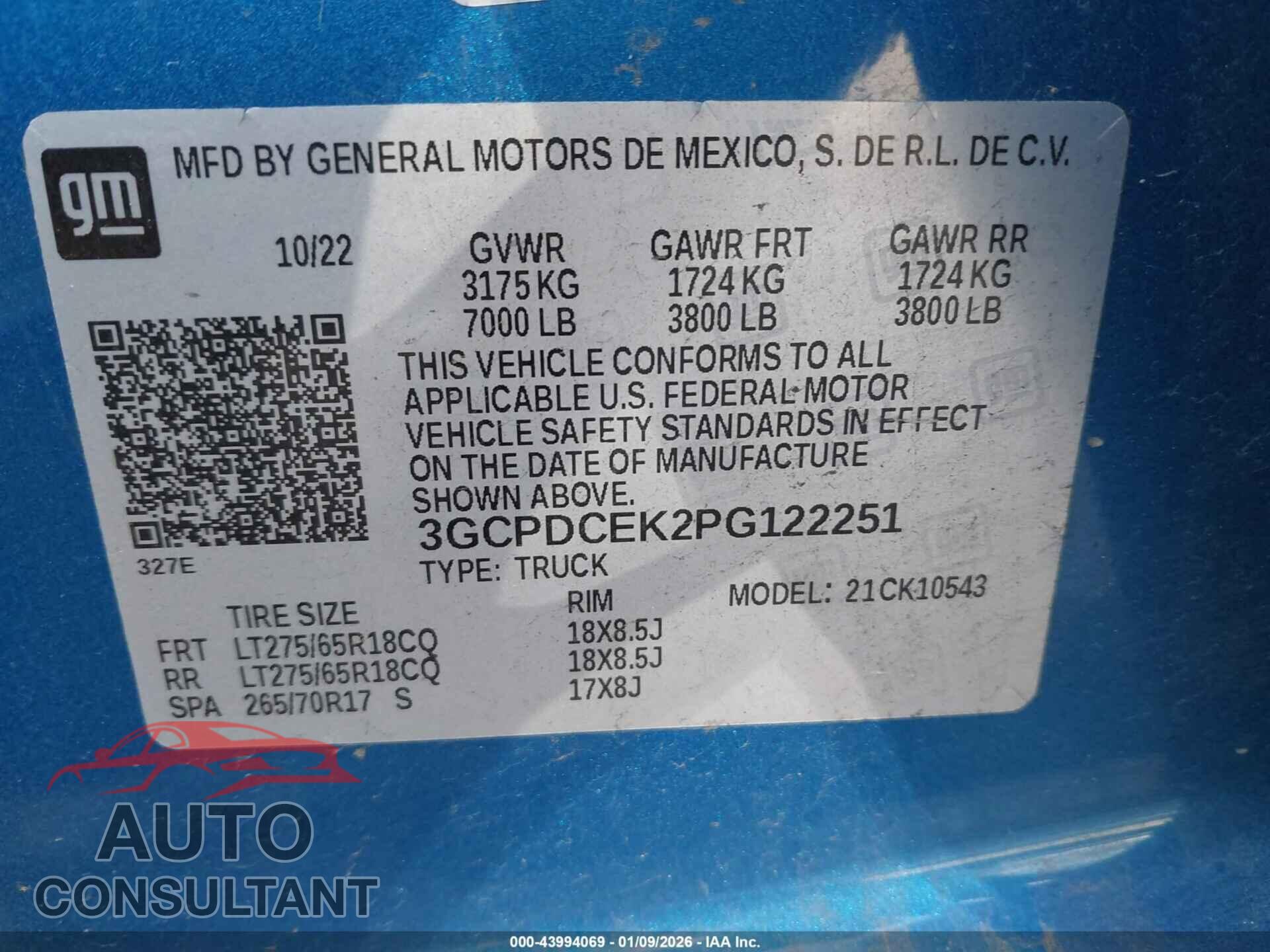 CHEVROLET SILVERADO 1500 2023 - 3GCPDCEK2PG122251