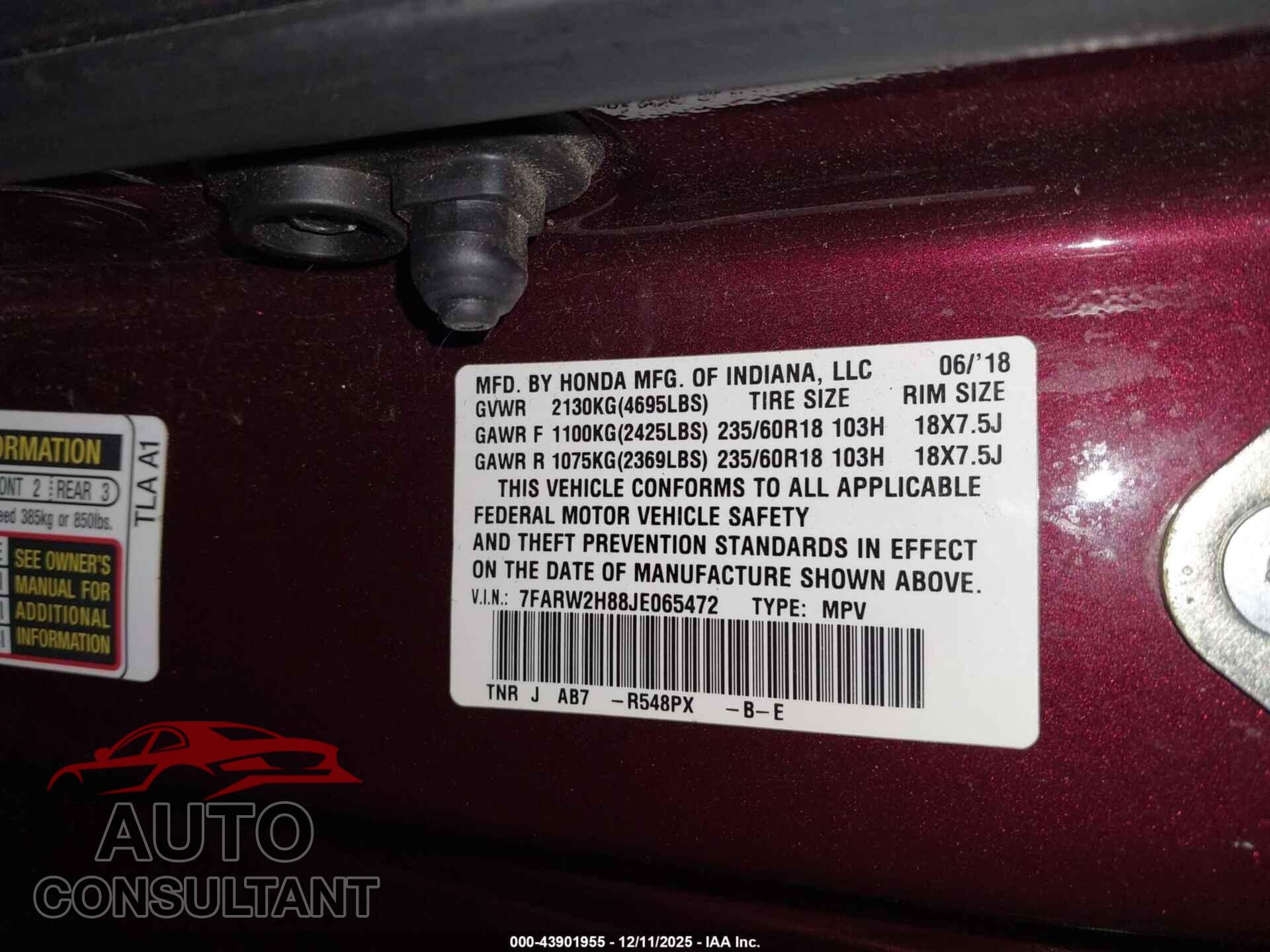 HONDA CR-V 2018 - 7FARW2H88JE065472