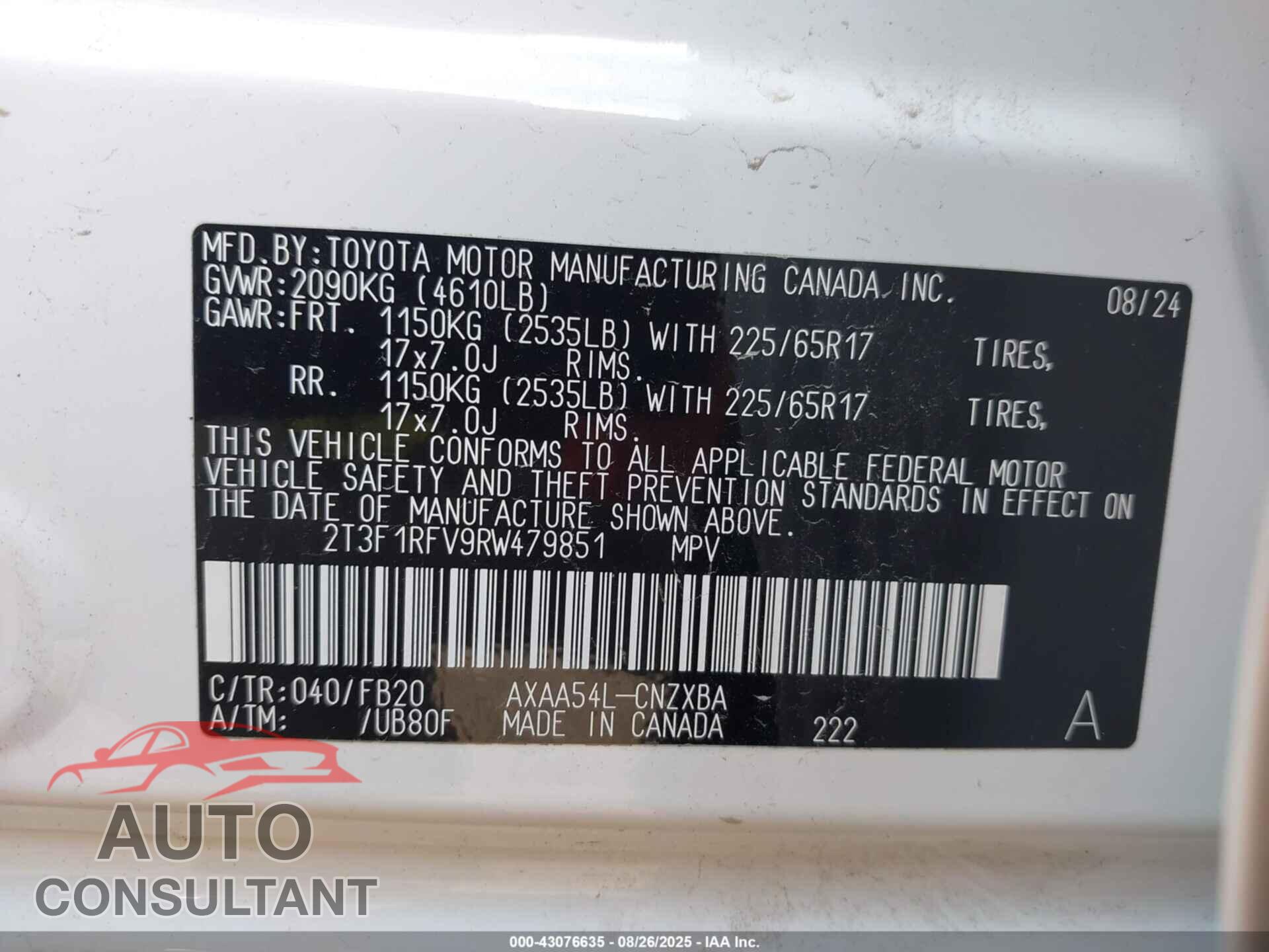 TOYOTA RAV4 2024 - 2T3F1RFV9RW479851