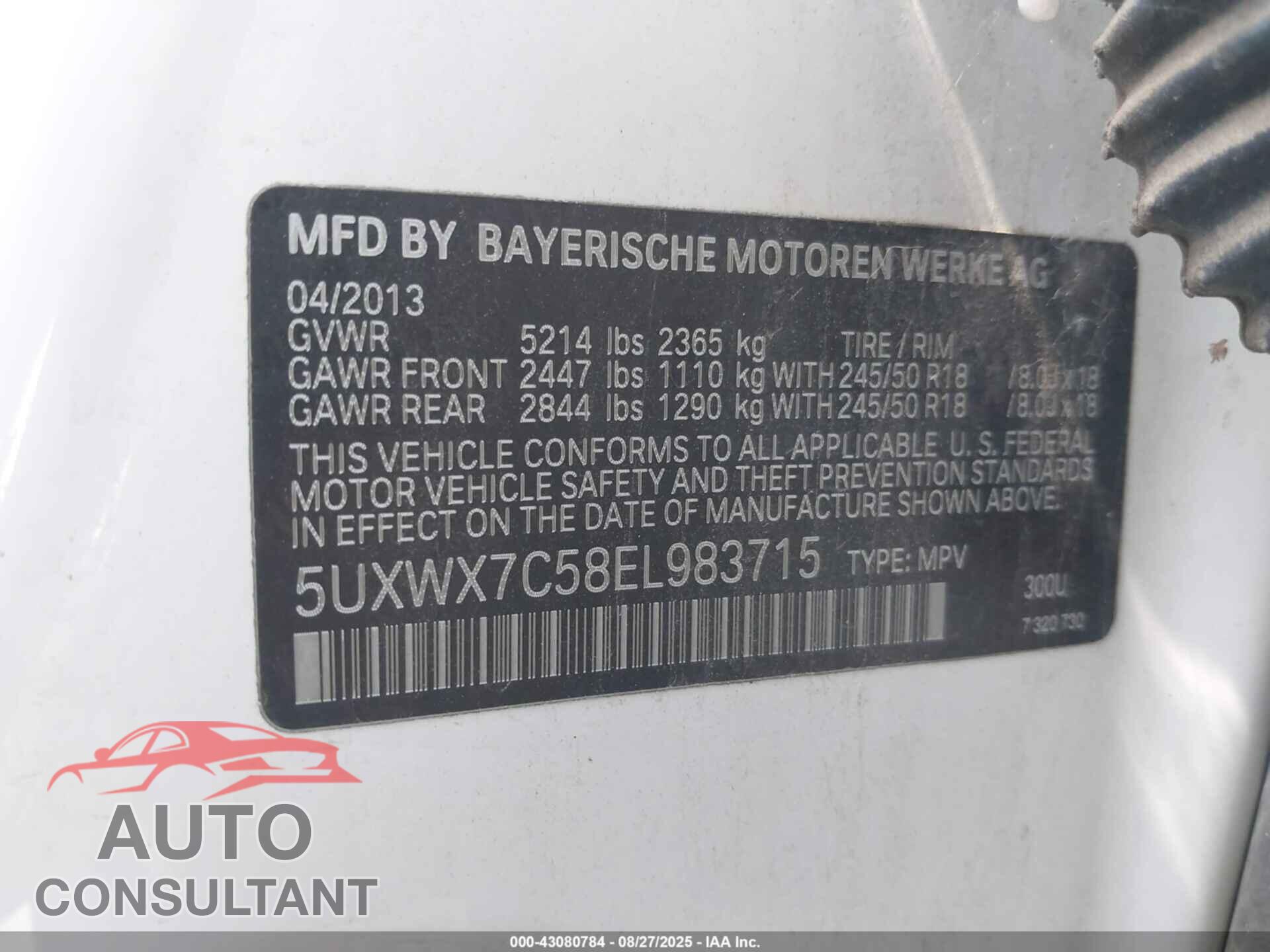 BMW X3 2014 - 5UXWX7C58EL983715