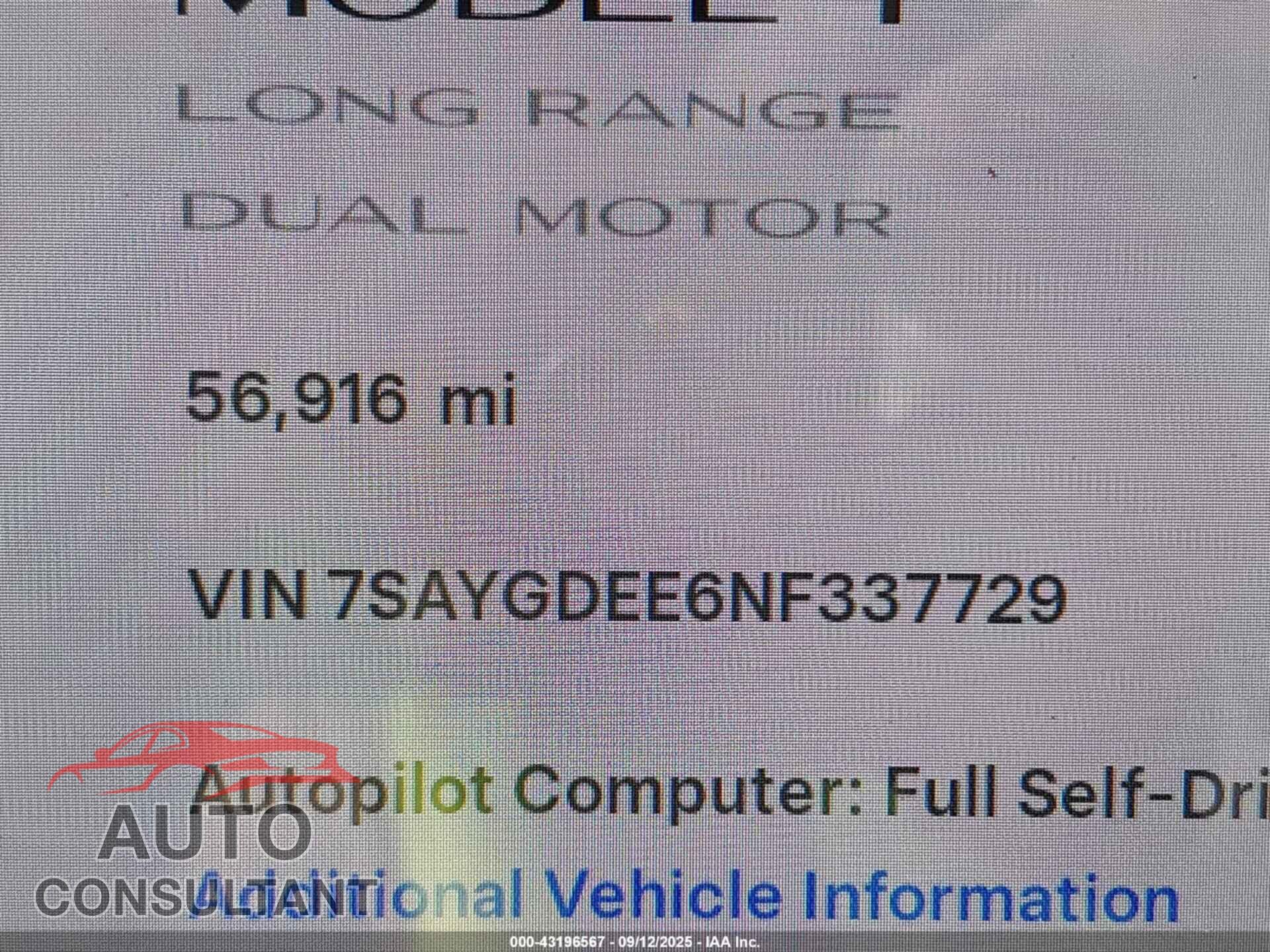 TESLA MODEL Y 2022 - 7SAYGDEE6NF337729