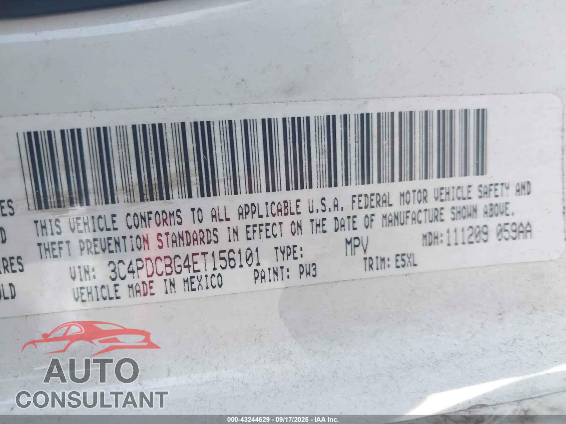 DODGE JOURNEY 2014 - 3C4PDCBG4ET156101