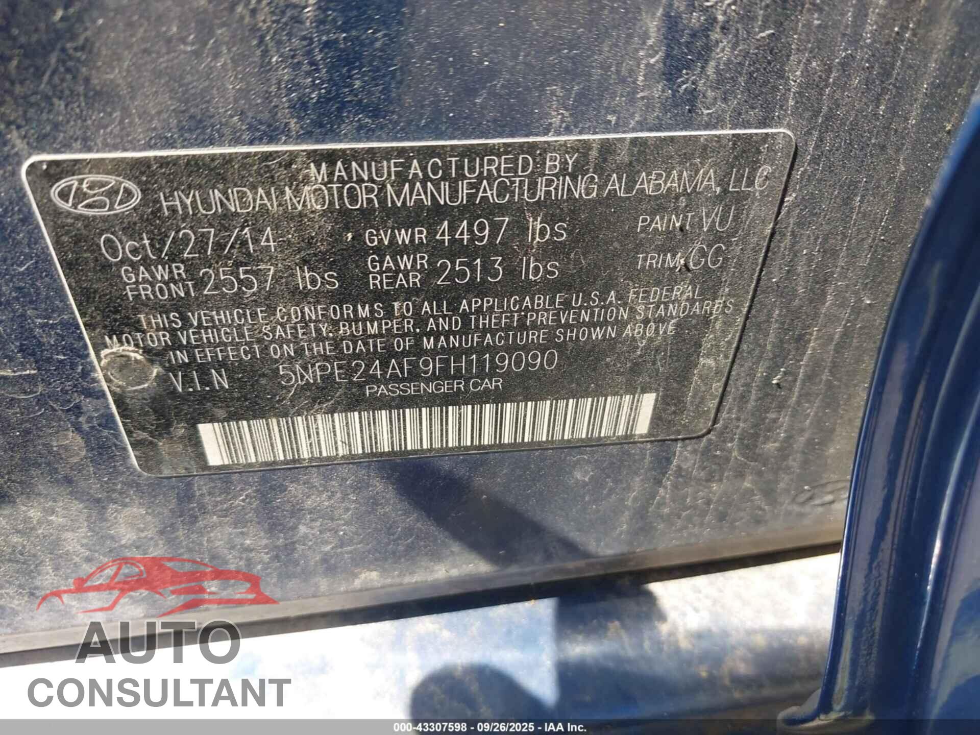 HYUNDAI SONATA 2015 - 5NPE24AF9FH119090