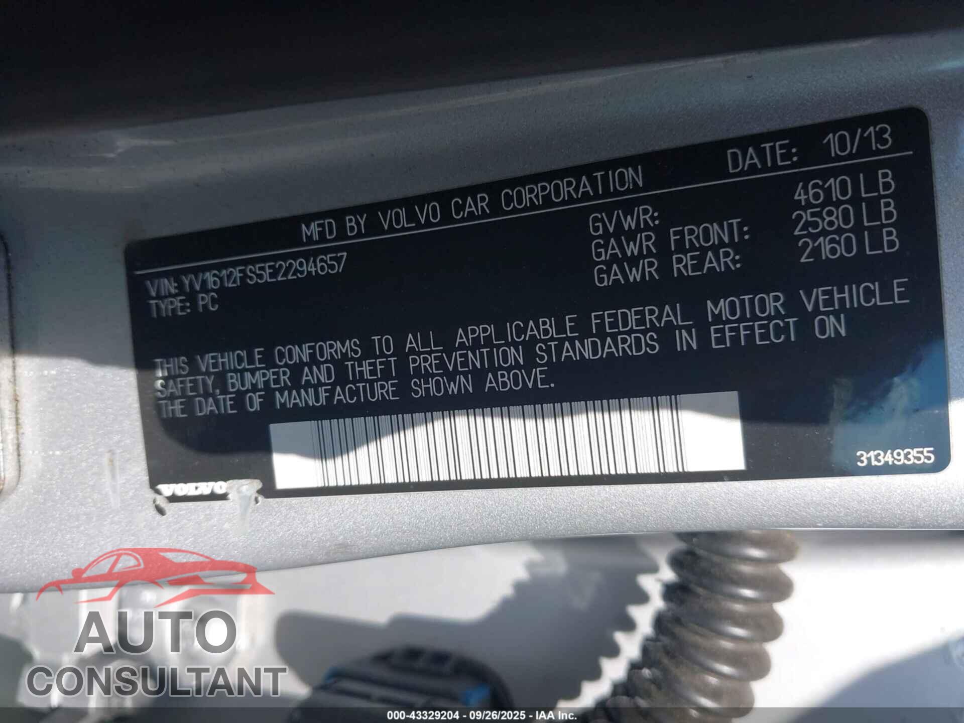 VOLVO S60 2014 - YV1612FS5E2294657