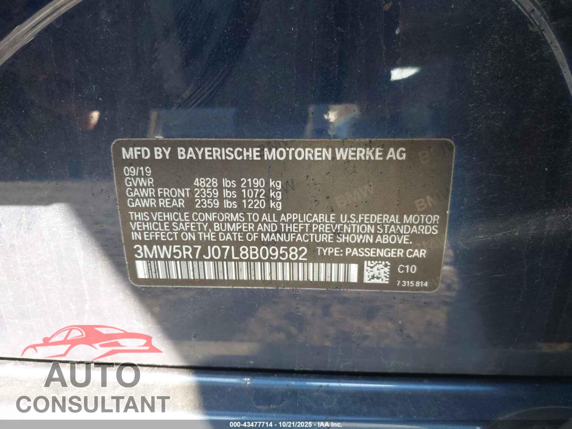 BMW 3 SERIES 2020 - 3MW5R7J07L8B09582