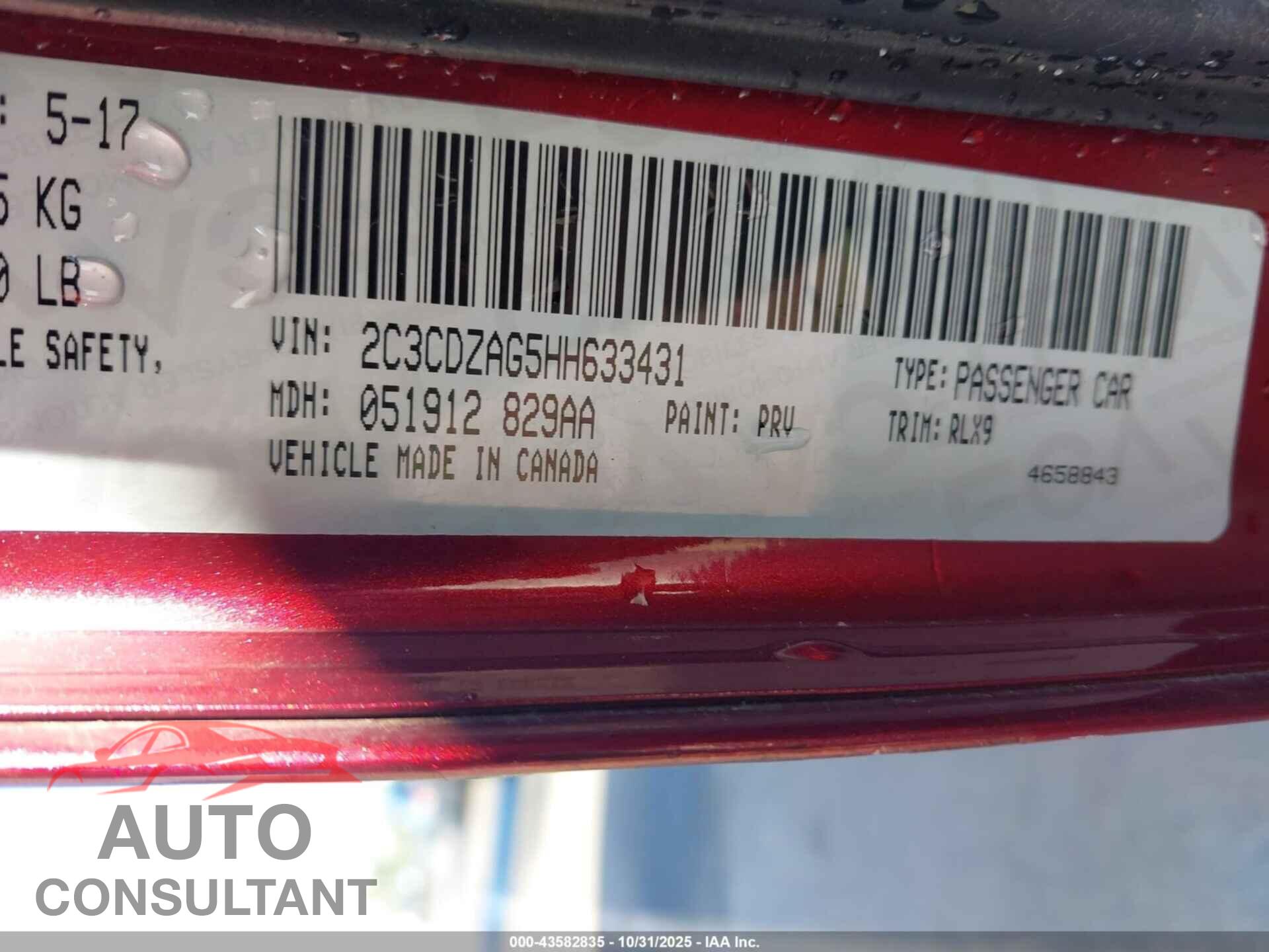 DODGE CHALLENGER 2017 - 2C3CDZAG5HH633431