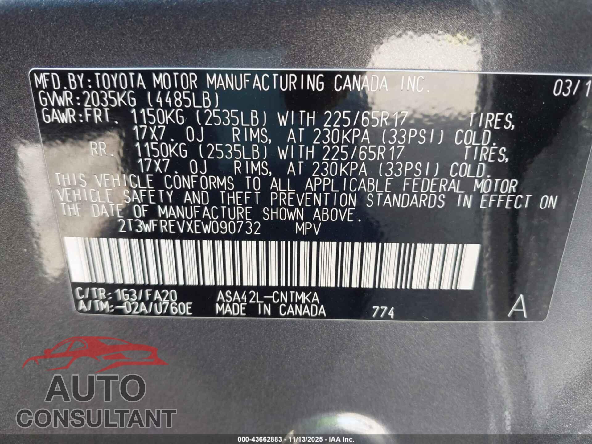 TOYOTA RAV4 2014 - 2T3WFREVXEW090732