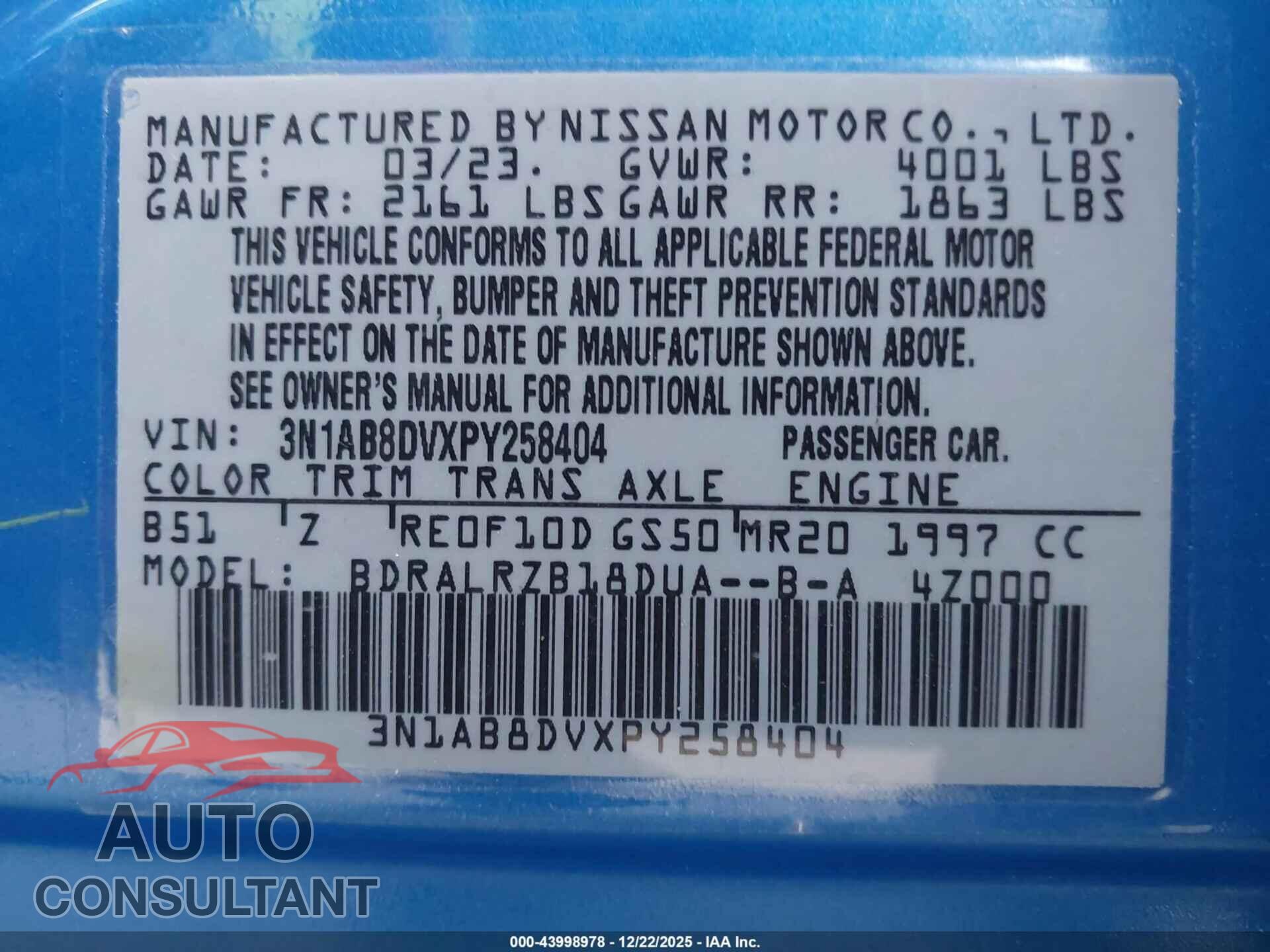 NISSAN SENTRA 2023 - 3N1AB8DVXPY258404