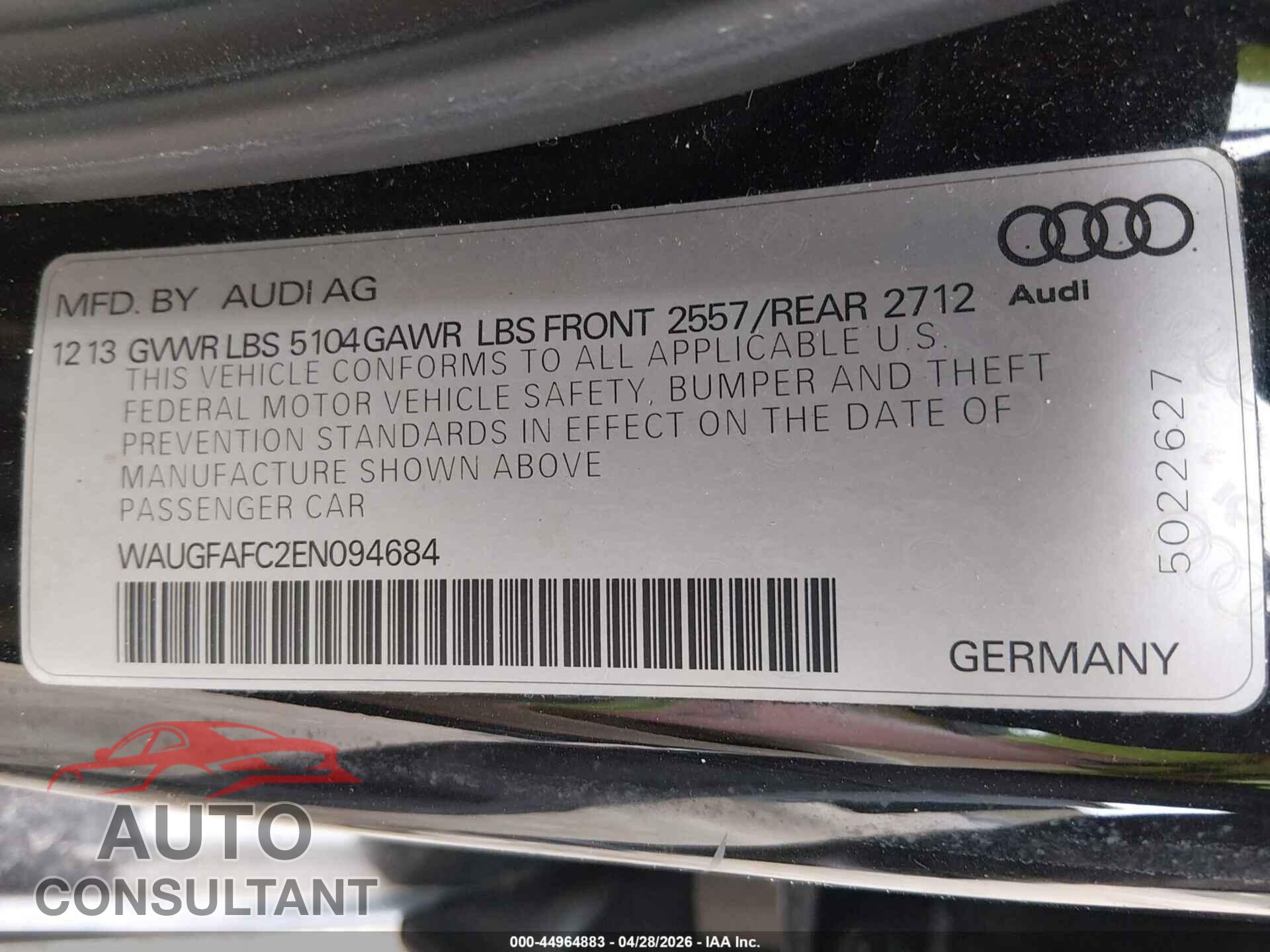 AUDI A6 2014 - WAUGFAFC2EN094684