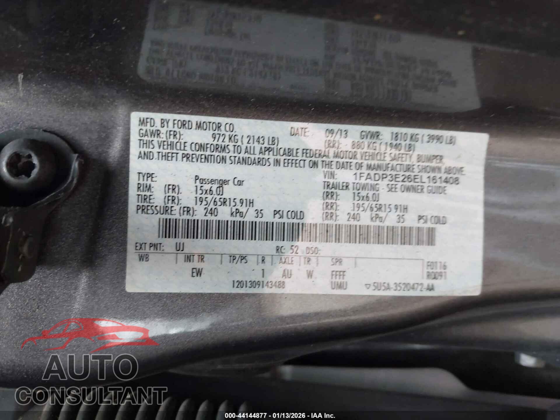 FORD FOCUS 2014 - 1FADP3E26EL161408