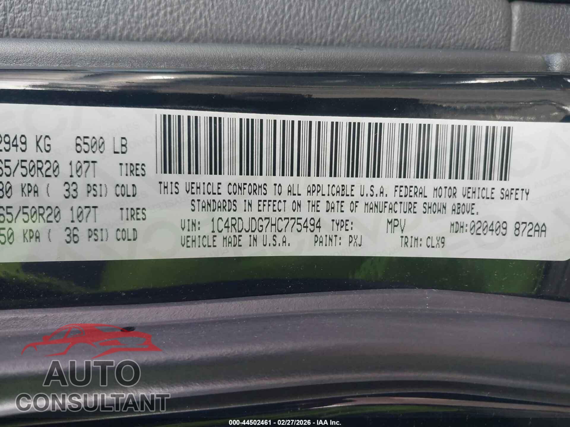 DODGE DURANGO 2017 - 1C4RDJDG7HC775494