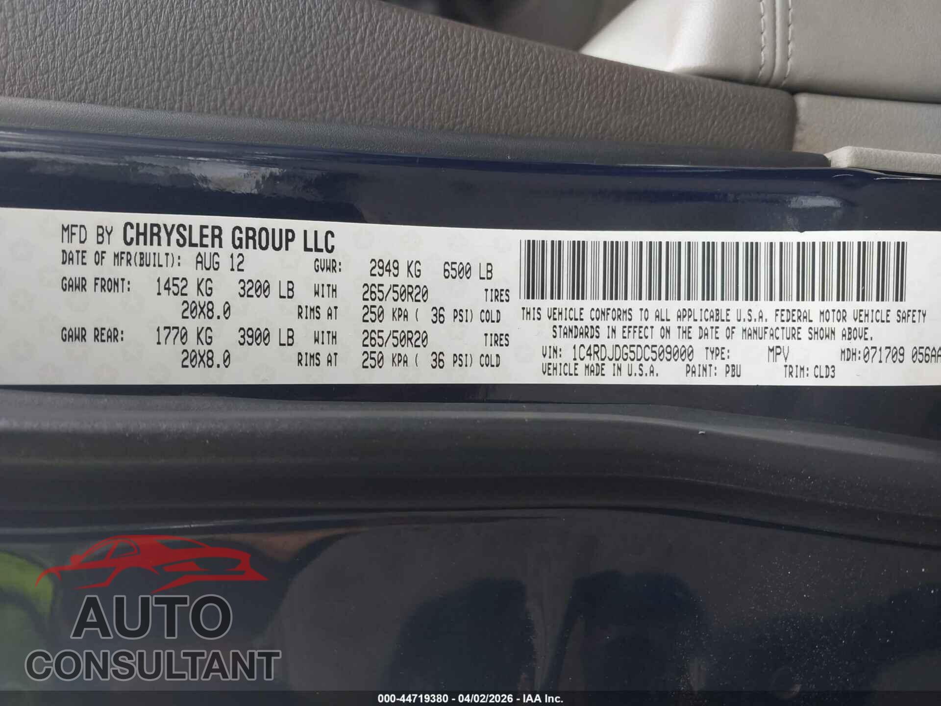 DODGE DURANGO 2013 - 1C4RDJDG5DC509000