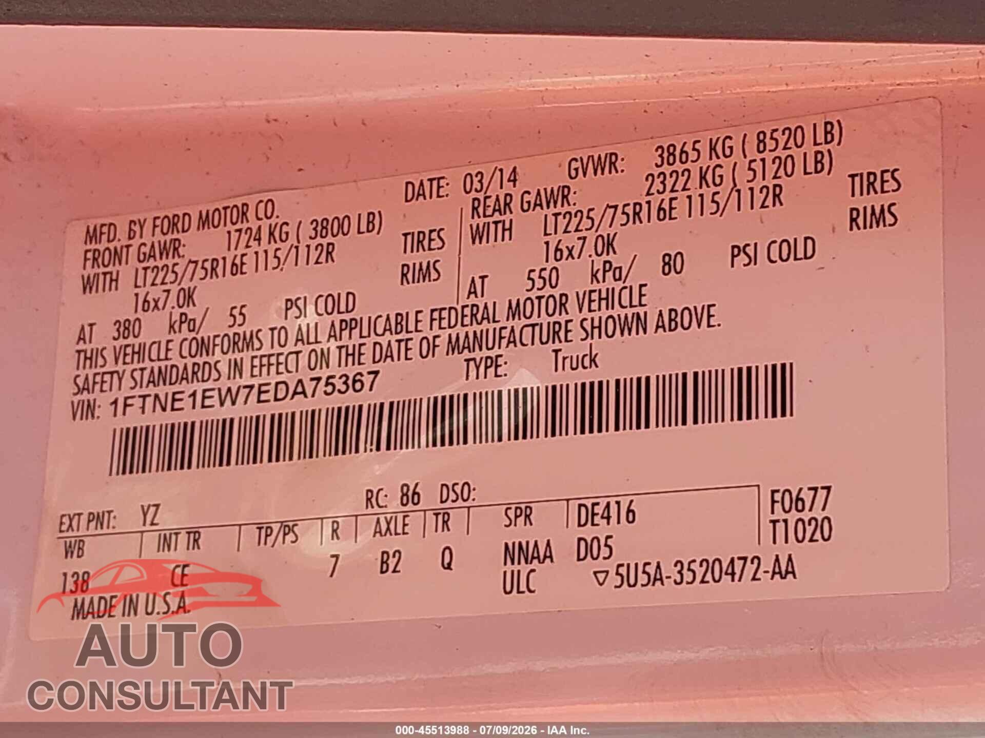 FORD E-150 2014 - 1FTNE1EW7EDA75367