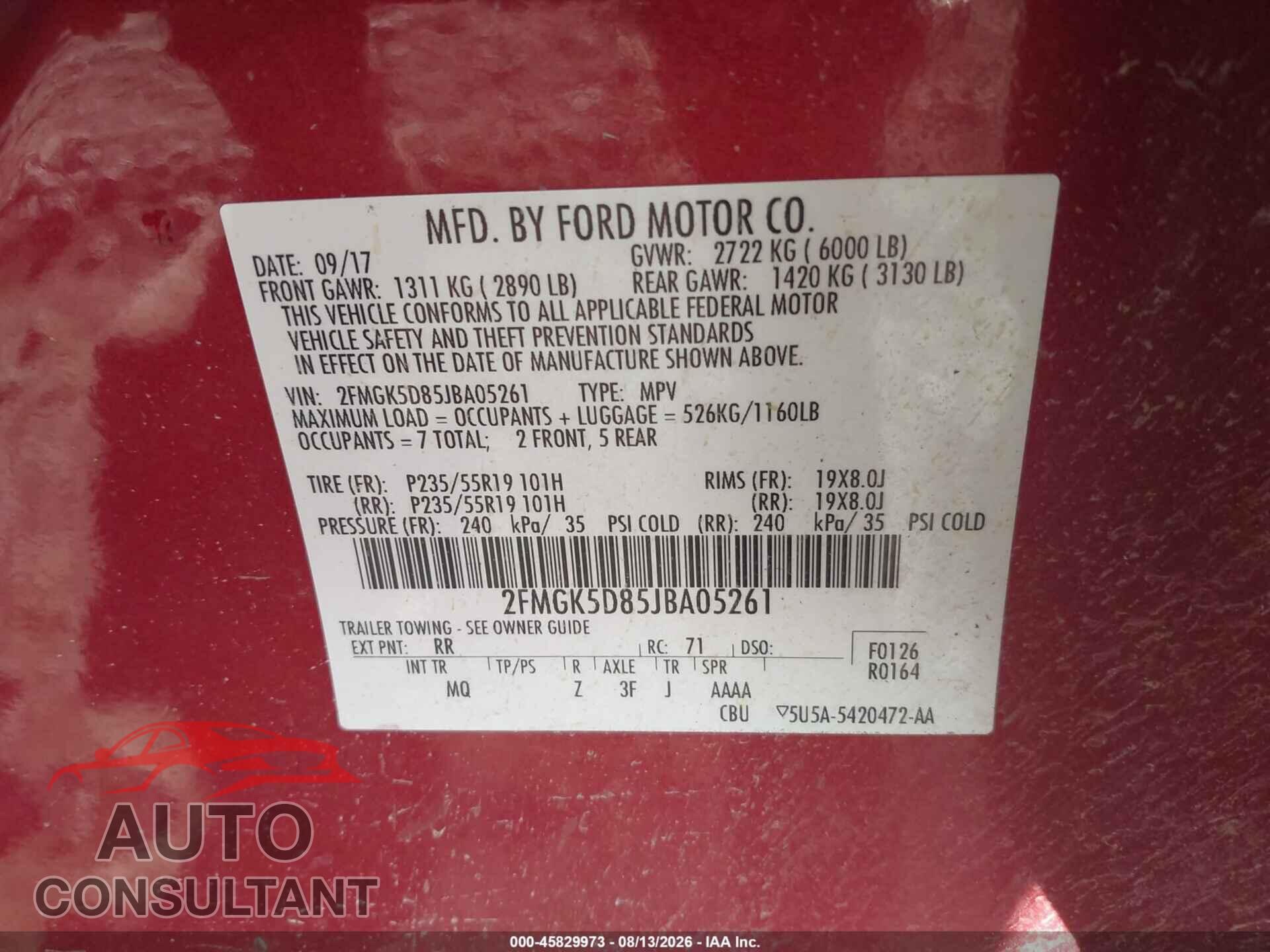 FORD FLEX 2018 - 2FMGK5D85JBA05261