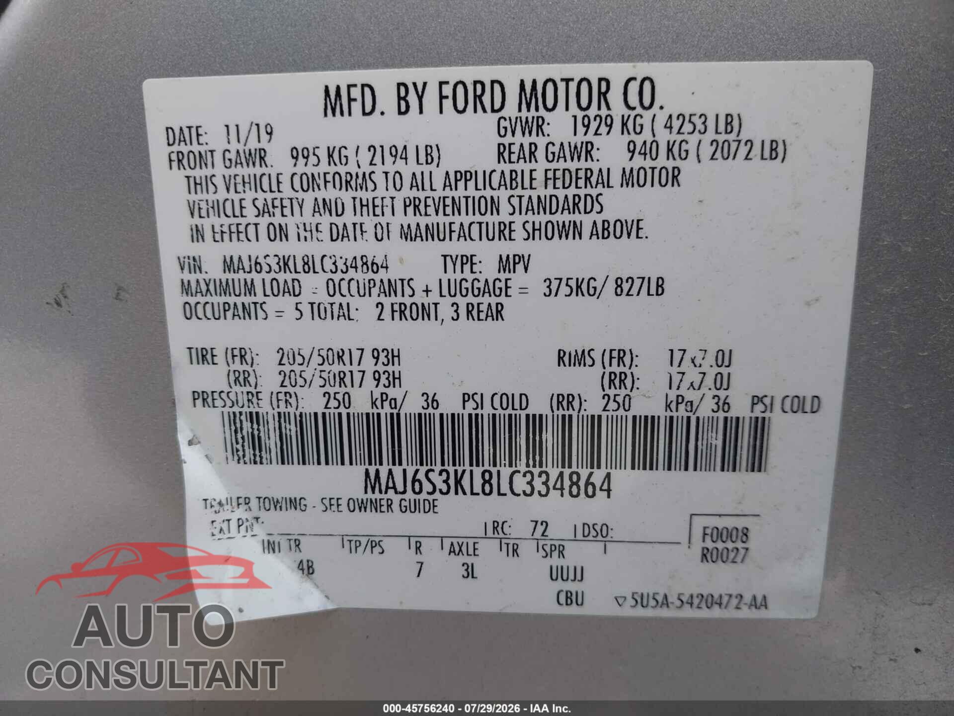 FORD ECOSPORT 2020 - MAJ6S3KL8LC334864