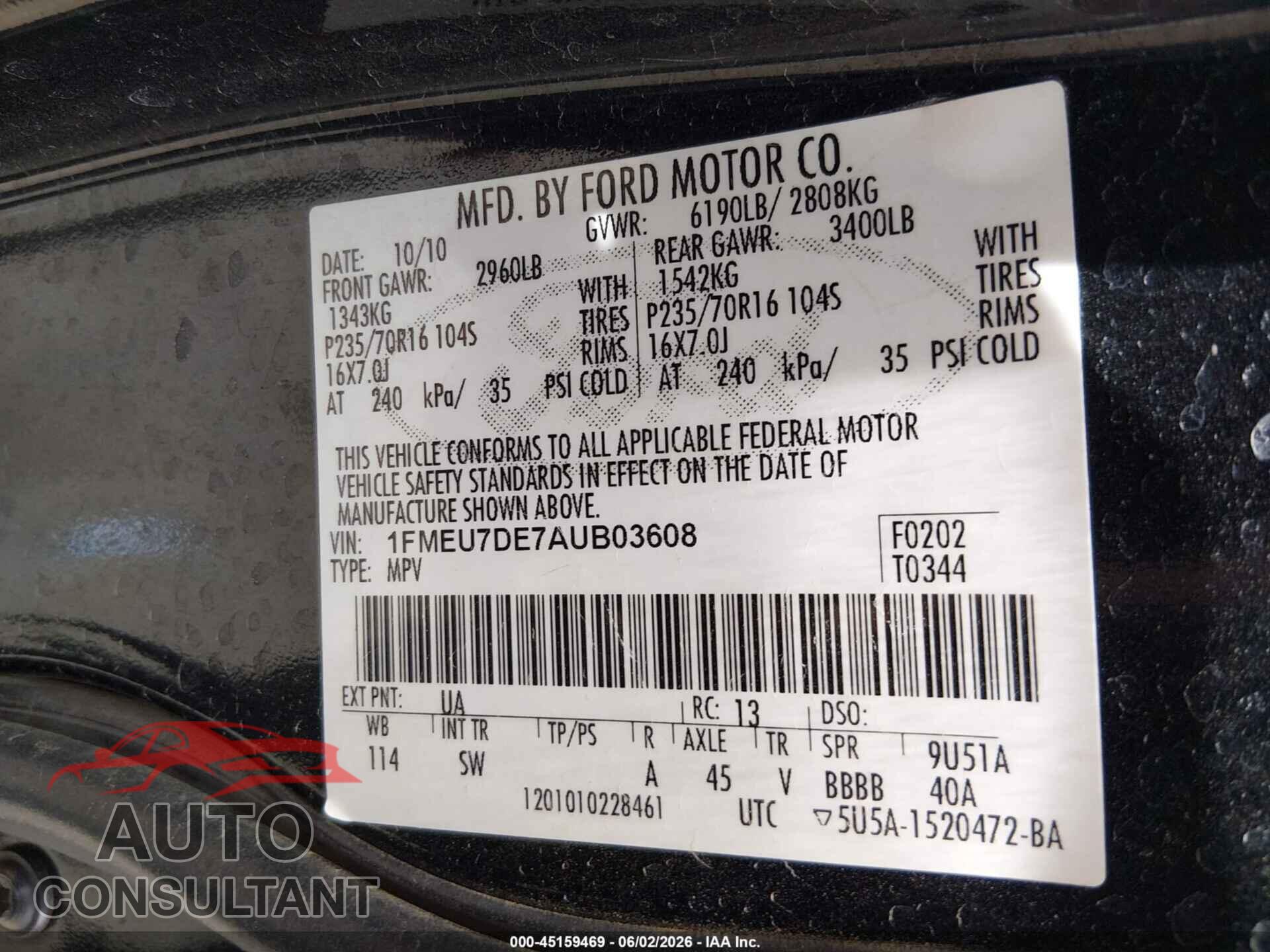 FORD EXPLORER 2010 - 1FMEU7DE7AUB03608