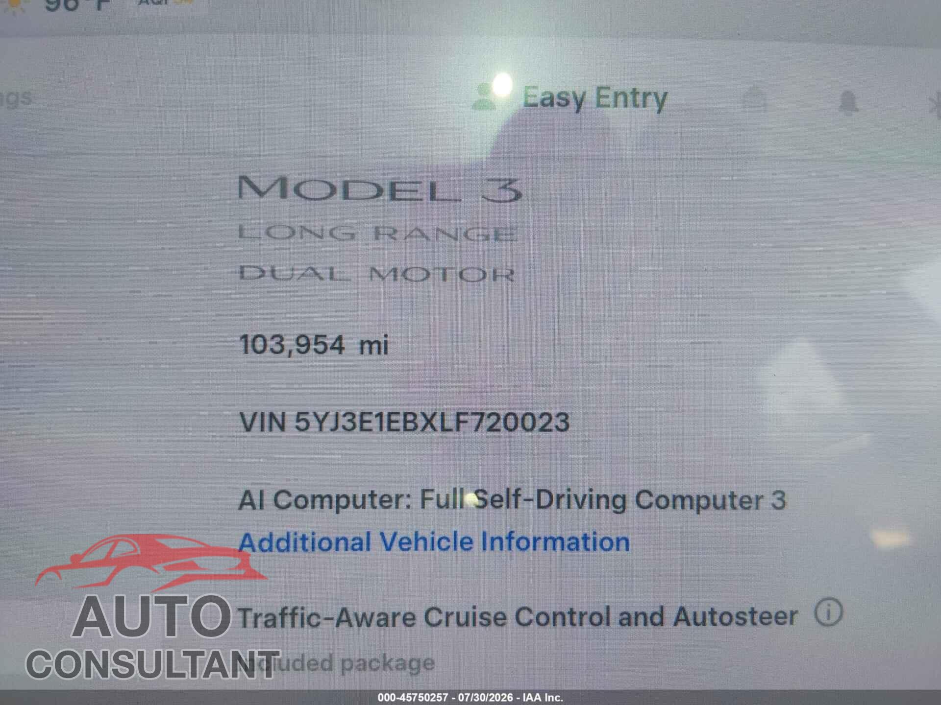TESLA MODEL 3 2020 - 5YJ3E1EBXLF720023