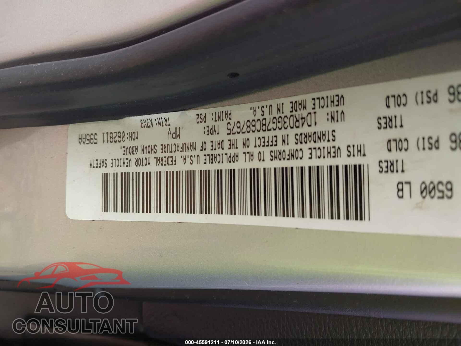 DODGE DURANGO 2011 - 1D4RD3GG7BC687675